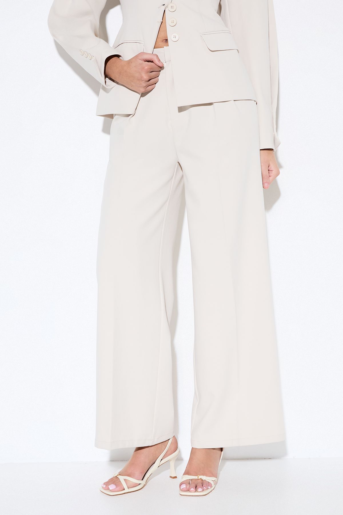 MissPap Premium Pleat Front Wide Leg Trousers Cream image 2