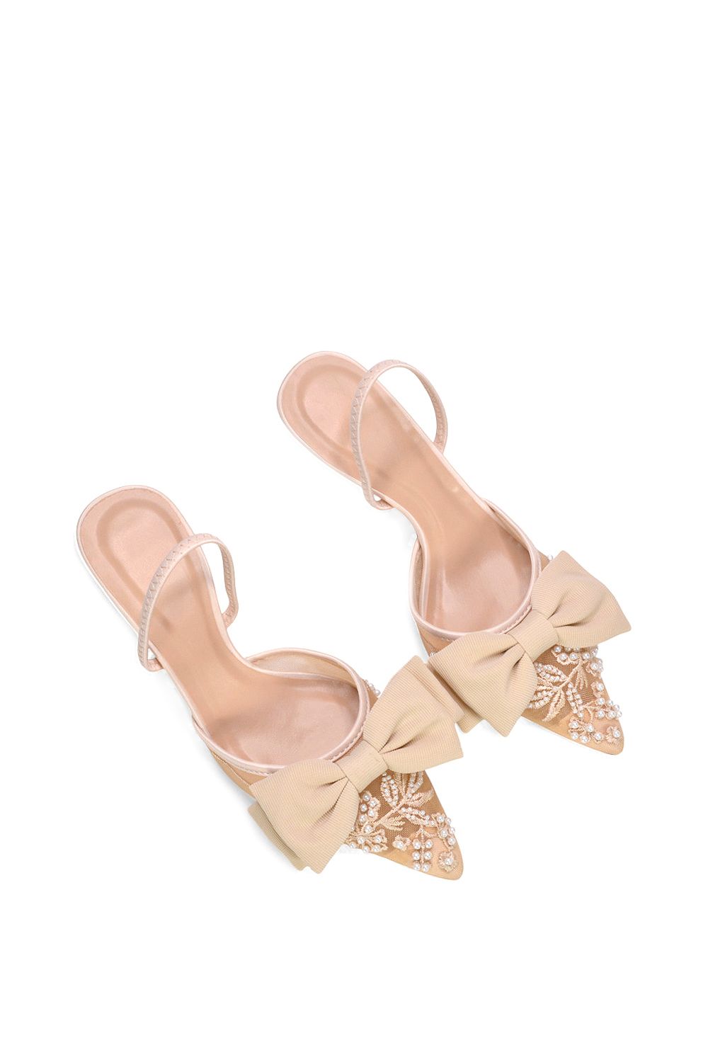 XY London 'Sara' Embroidered Mesh Pointed Toe Slingback Heels With Bow image 6