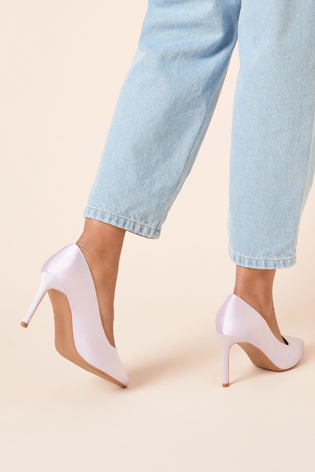 Dorothy Perkins Wide Fit Dash Satin Pointed High Stiletto Heel Court Shoes Lilac image 4