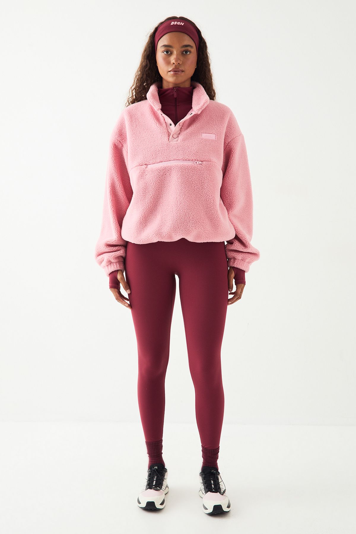 DSGN Studio DSGN Studio Sport Borg Popper Funnel Neck Sweatshirt Pink image 5