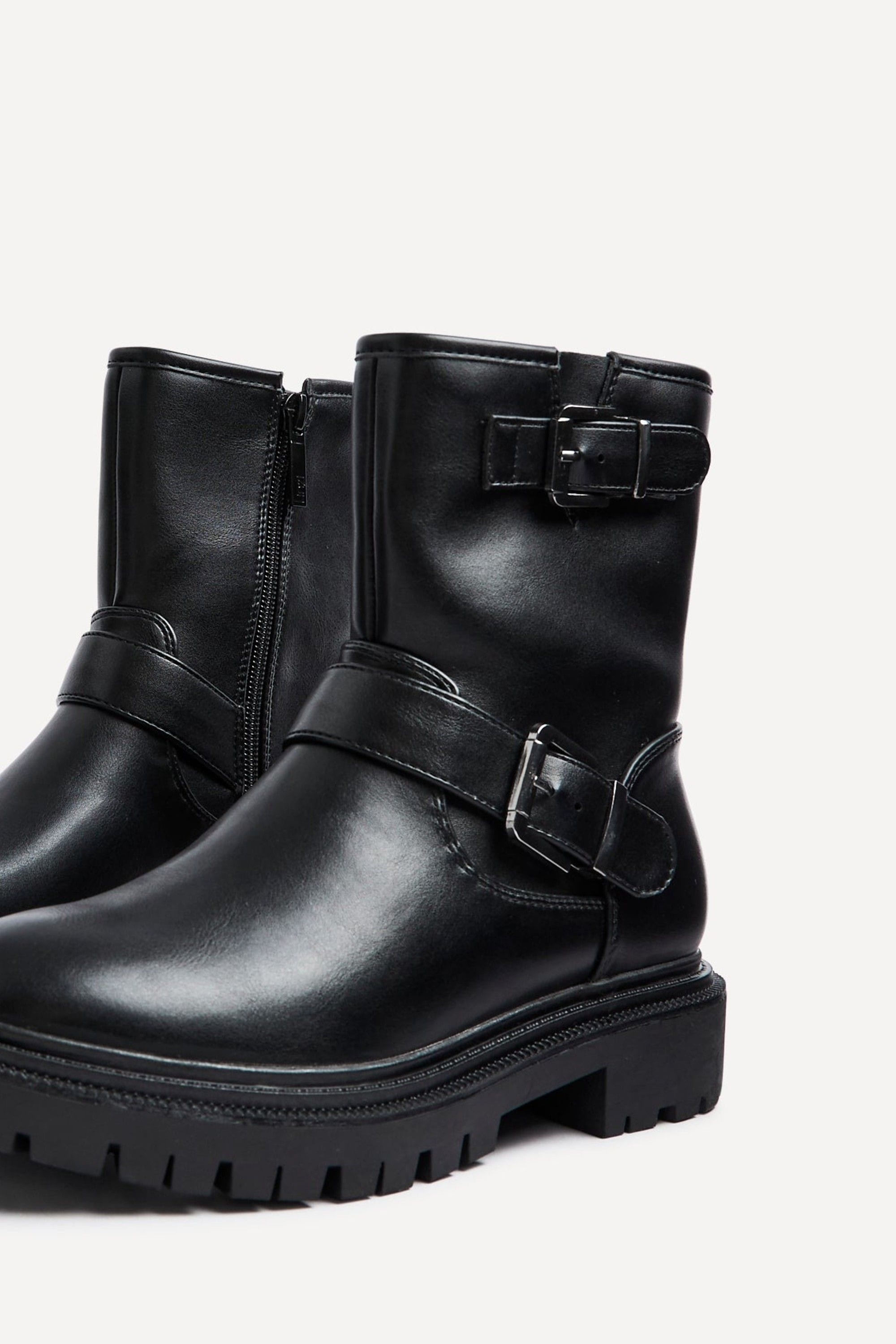 Linzi Trinity Black Faux Leather Biker Style Boot image 4