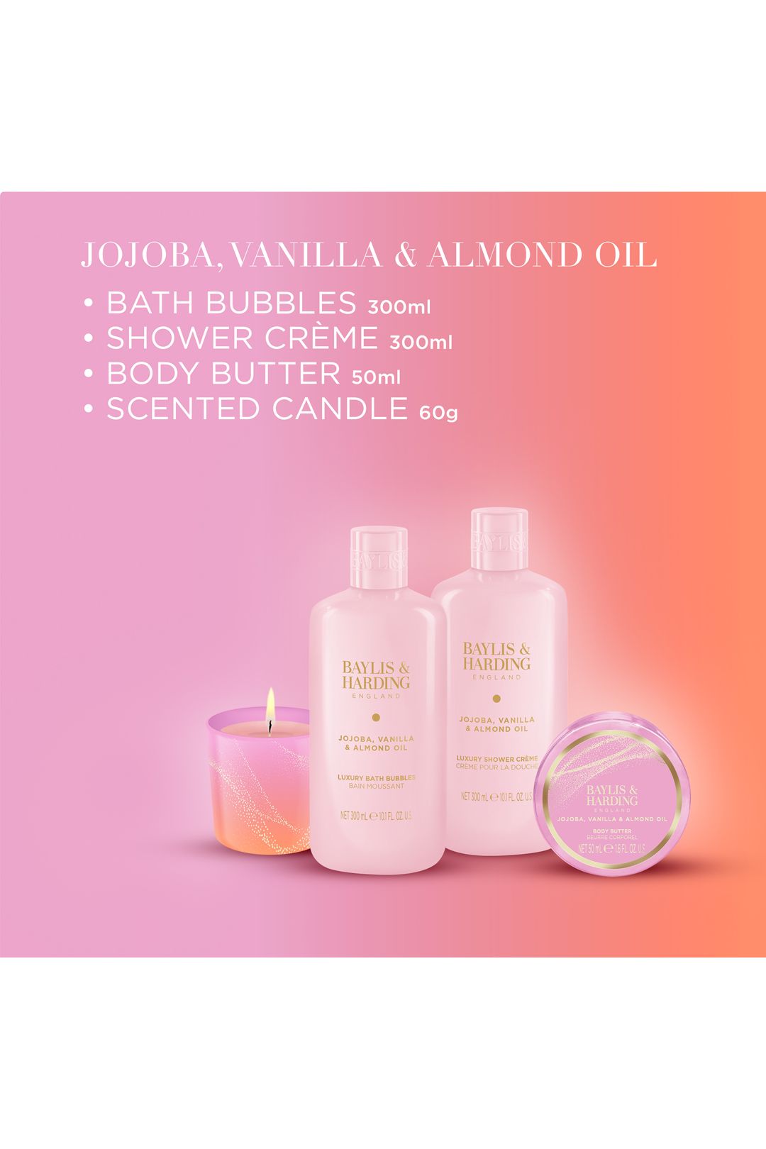 Baylis & Harding Jojoba, Vanilla & Almond Oil Gift Wrapped Candlelit Gift Set Multi image 4