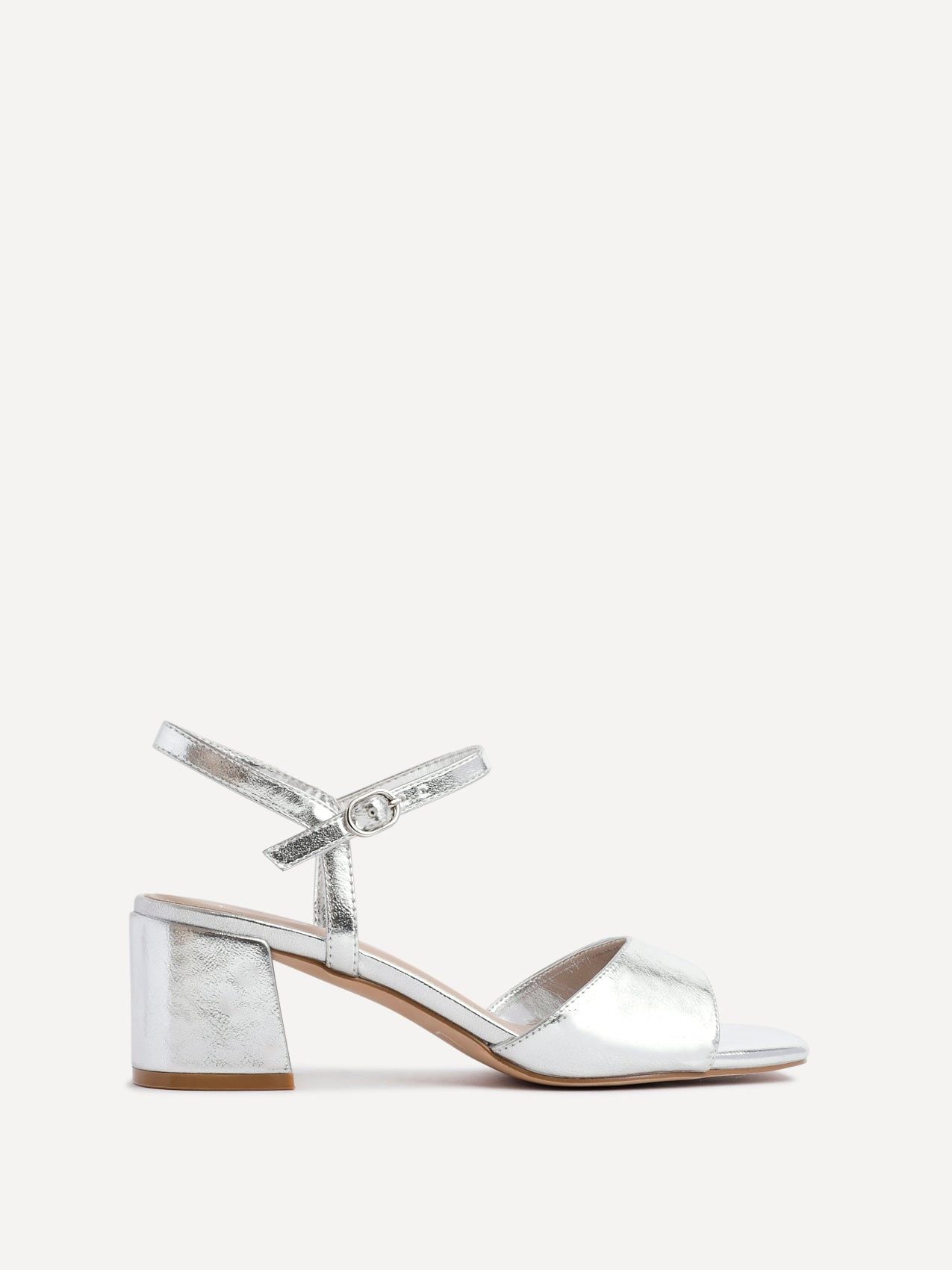 Linzi Darlene Silver Faux Leather Low Heeled Sandals