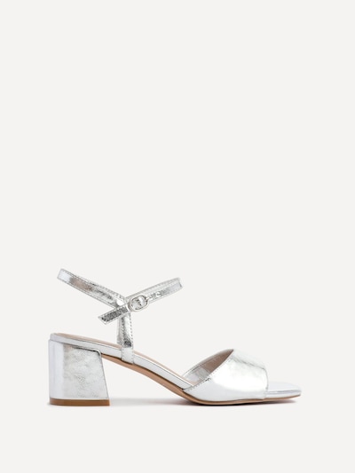 Linzi Darlene Silver Faux Leather Low Block Heeled Sandals