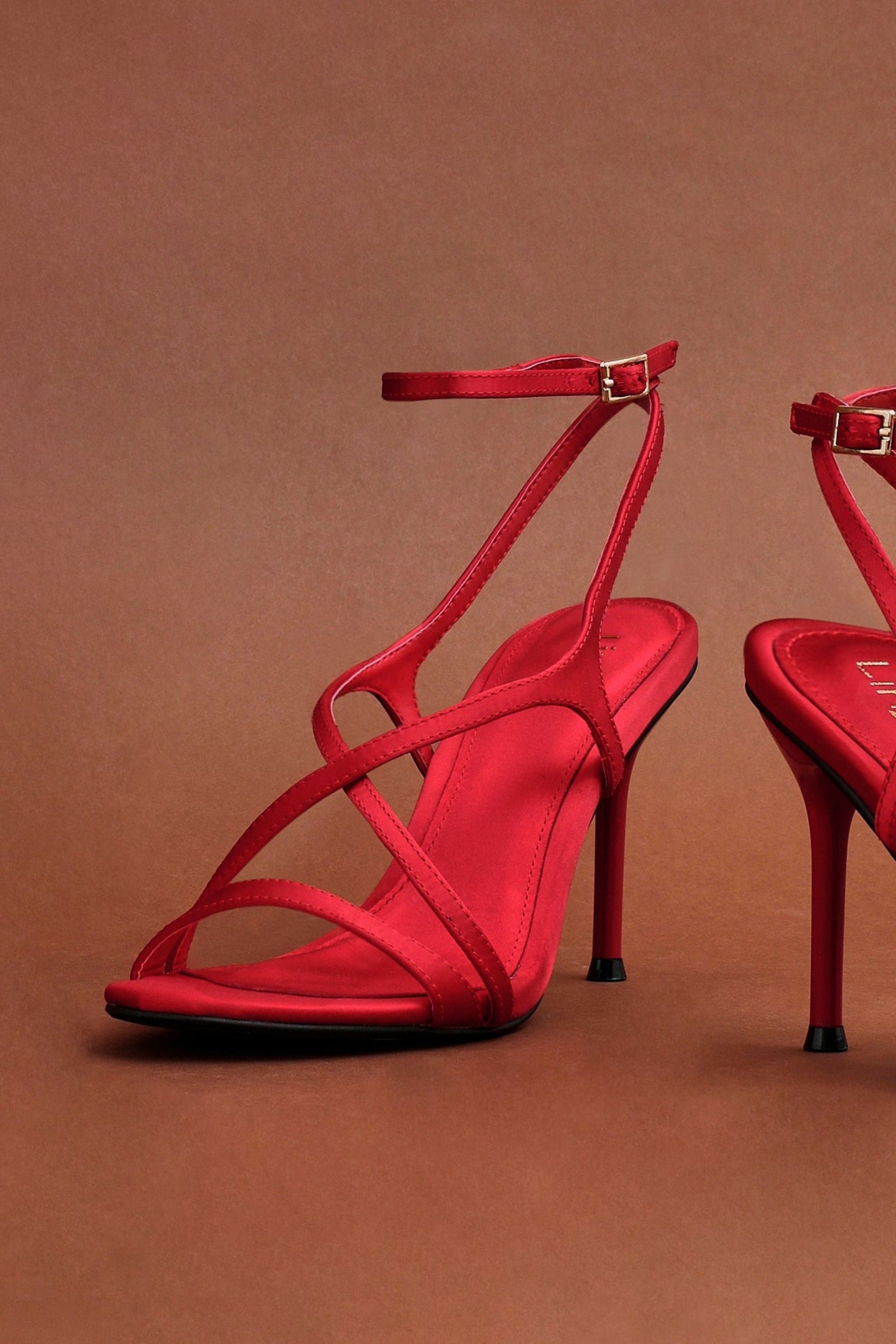 Linzi Taliya Red Satin Strappy Stiletto Heels image 6