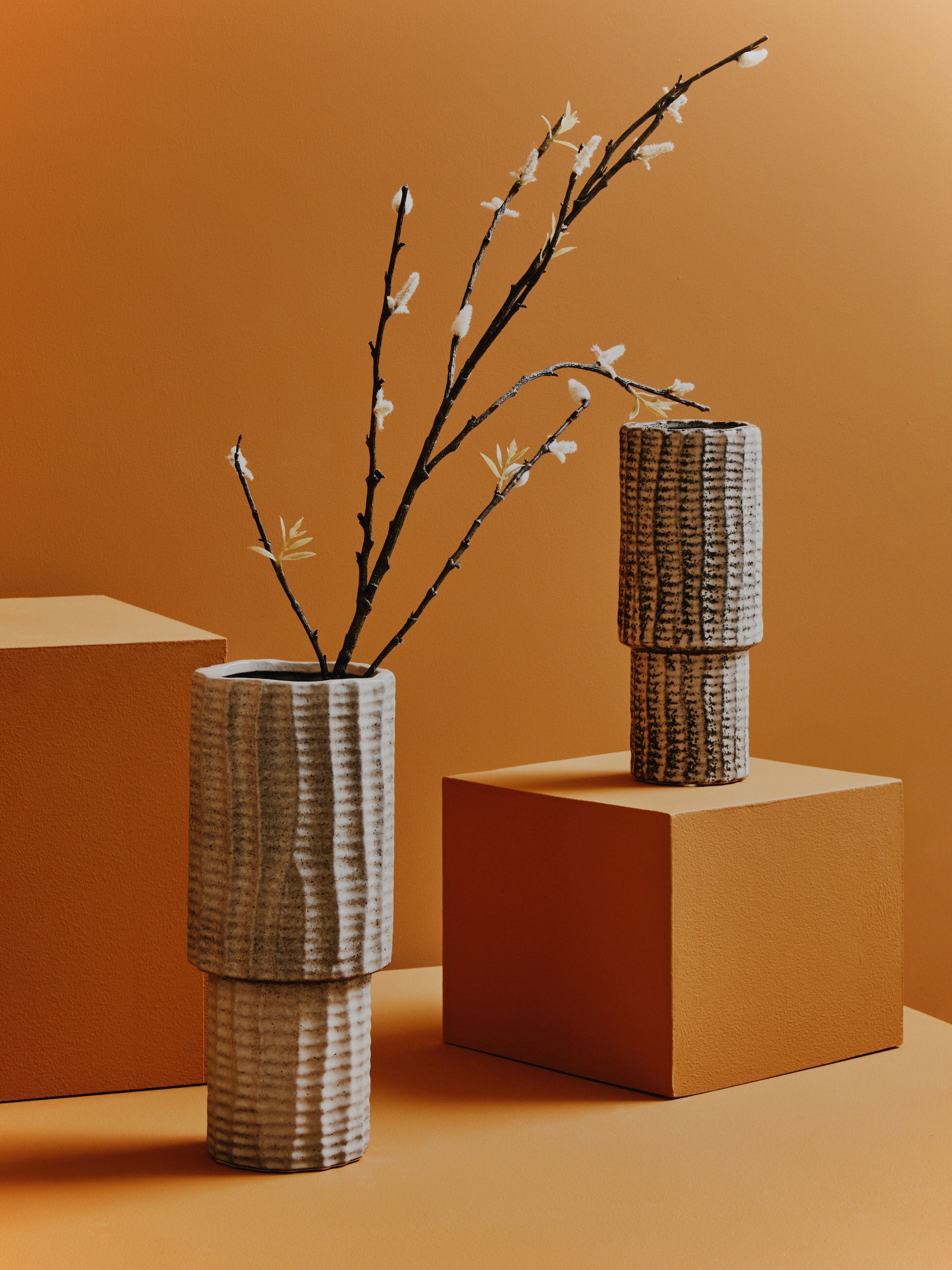 Orsina Textured Medium Vase, Contemporary Design Flower Vase, Tiered Design Modern Vase for a Variety of Decors image 5