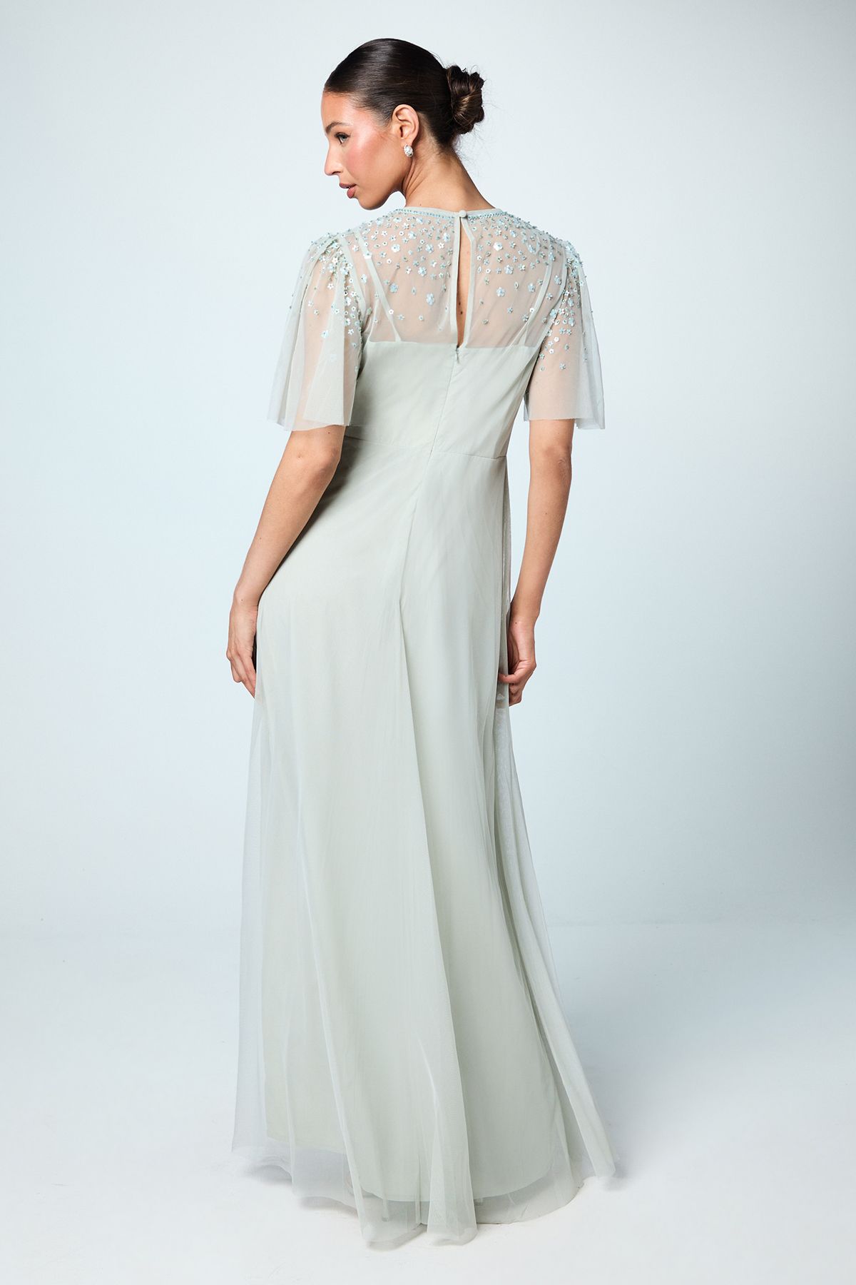 Coast Scattered Floral Embellishment Angel Sleeve Bridesmaid Dress Sage image 3