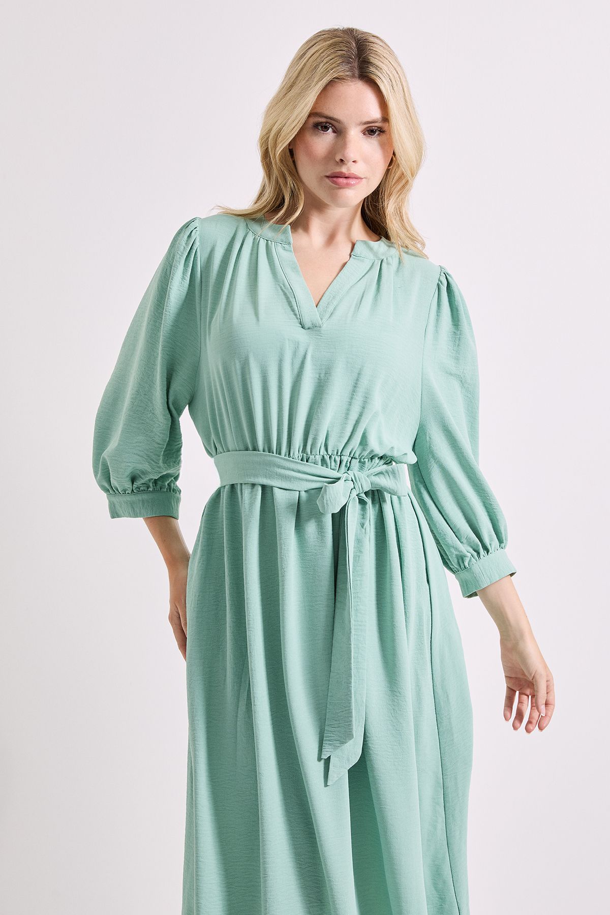 Dorothy Perkins Overhead Belted Puff Sleeve Midi Dress Sage image 2