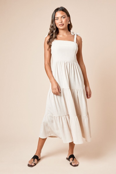 Dorothy Perkins Tie Shoulder Tiered Maxi Jersey Dress Stone