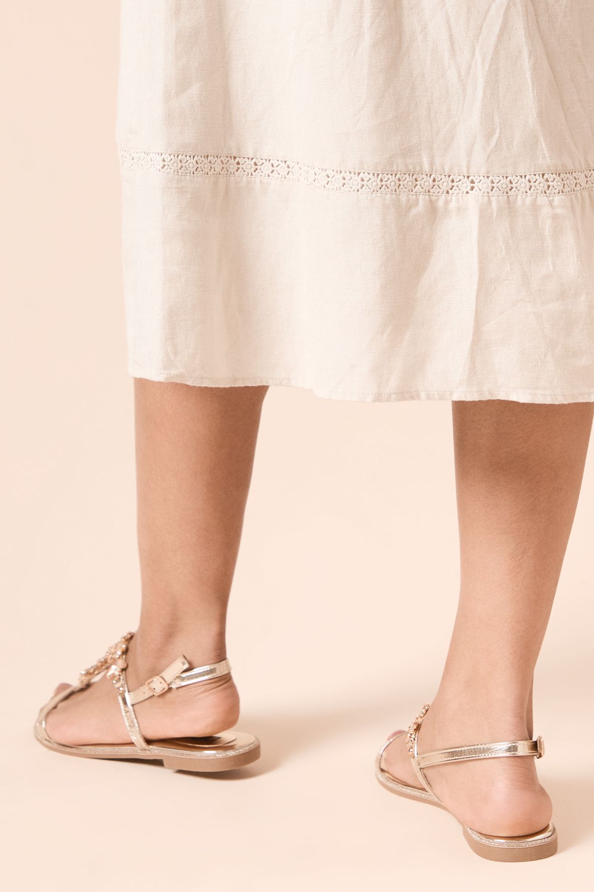 Dorothy Perkins Fuji Metallic Jewelled T Bar Flat Sandals Gold image 4