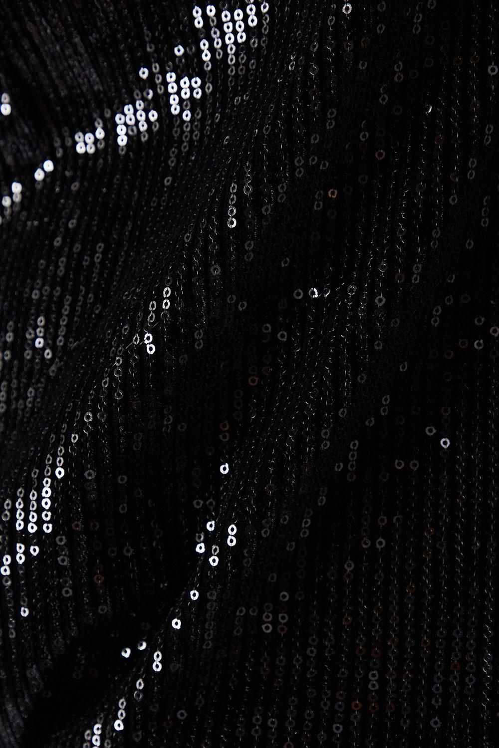 Warehouse Velvet Sequin Blouson Long Sleeve Mini Dress Black image 5