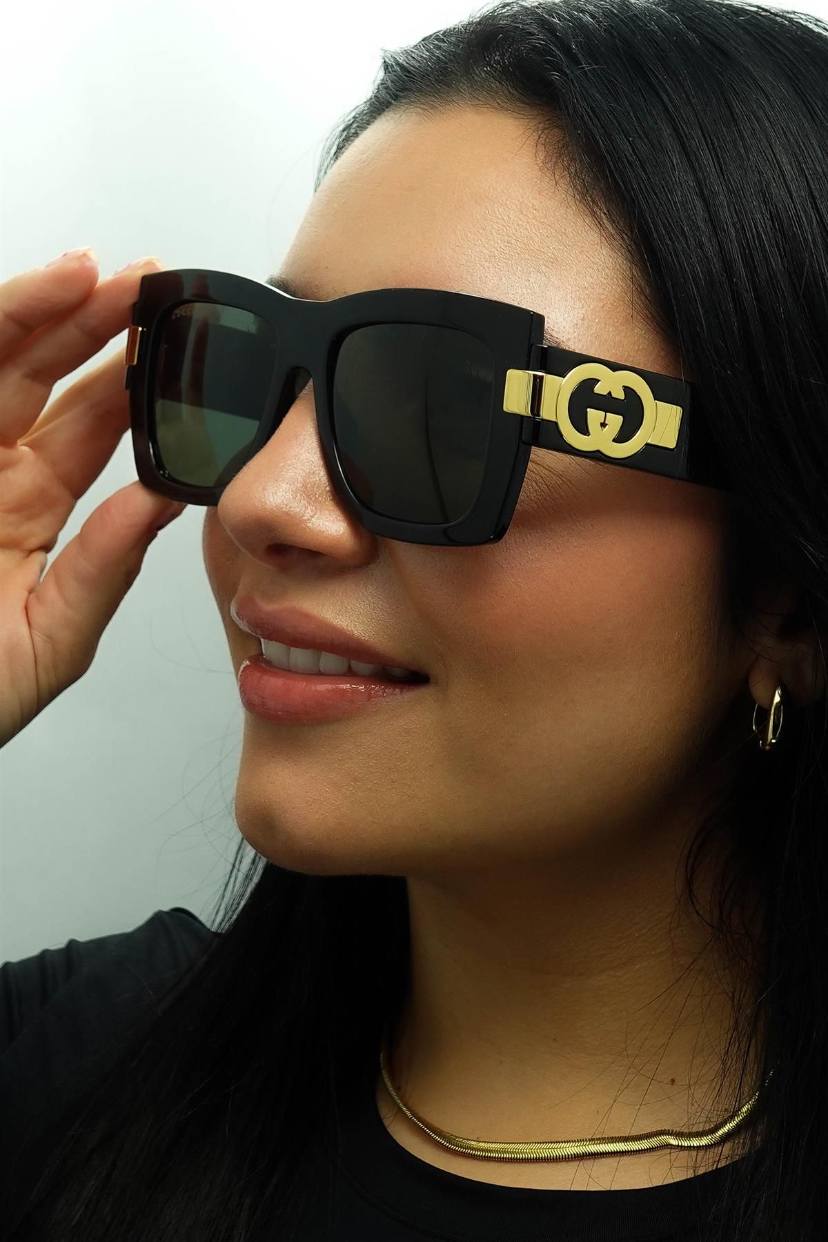 Gucci Square Black with Gold Grey GG1688S image 5