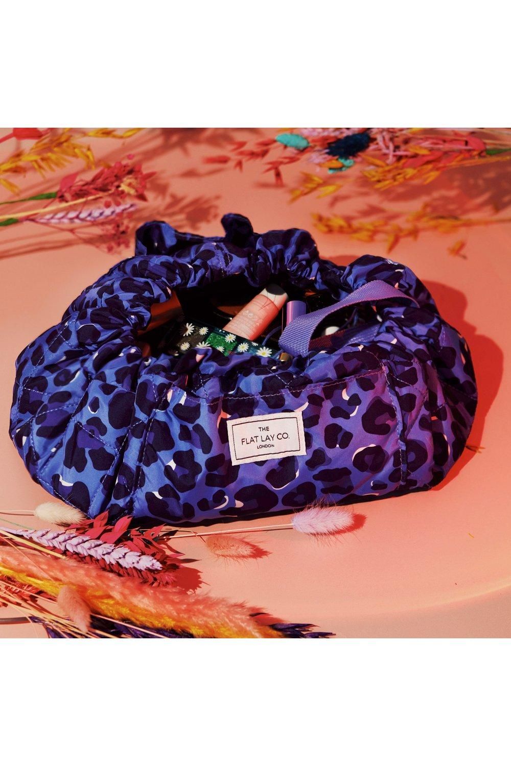 The Flat Lay Co The Flat Lay Co. Drawstring Makeup Bag in Blue Leopard Multi image 9