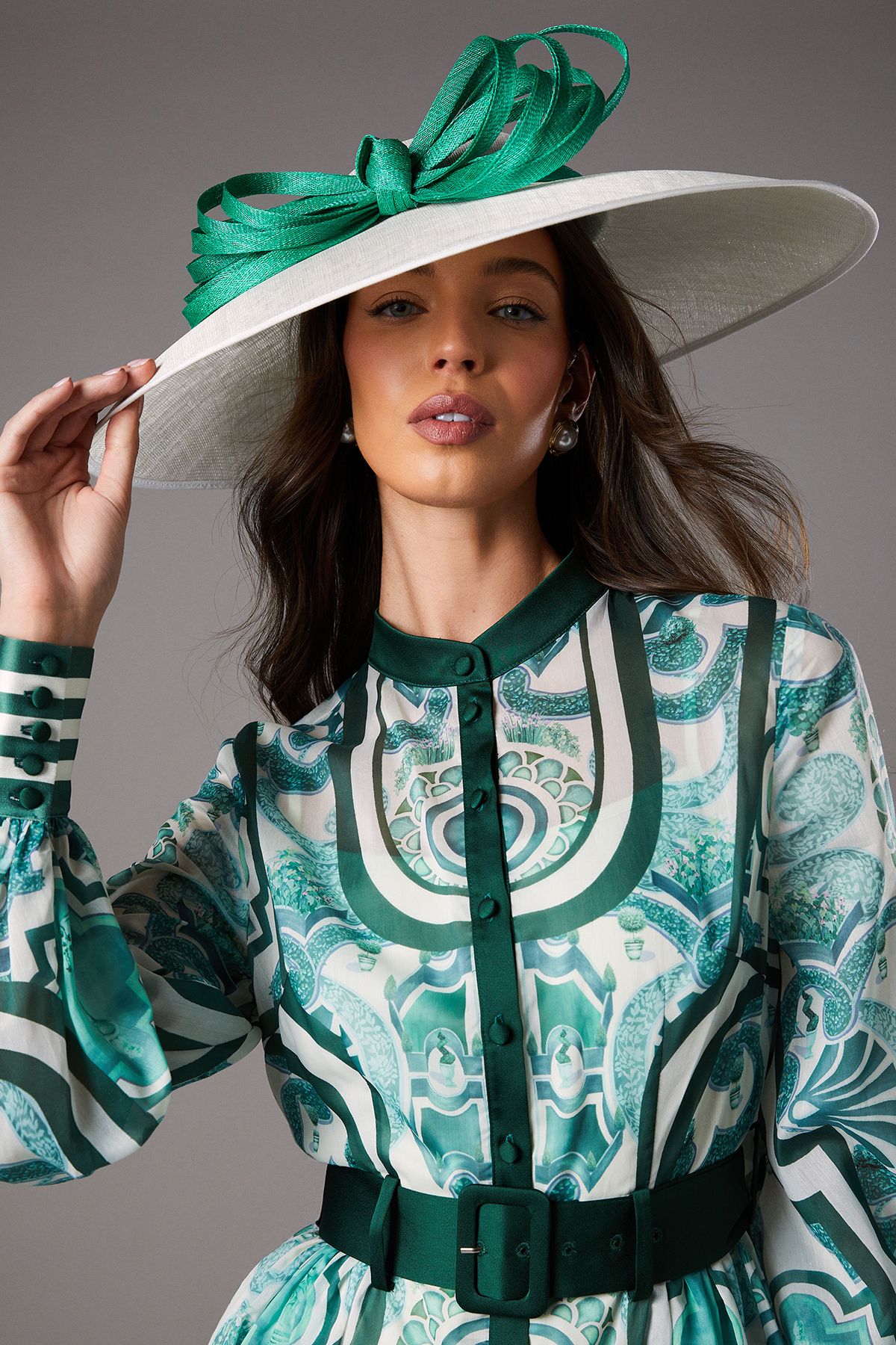 Coast Lisa Tan Organza Belted Shirt Dress Green image 2