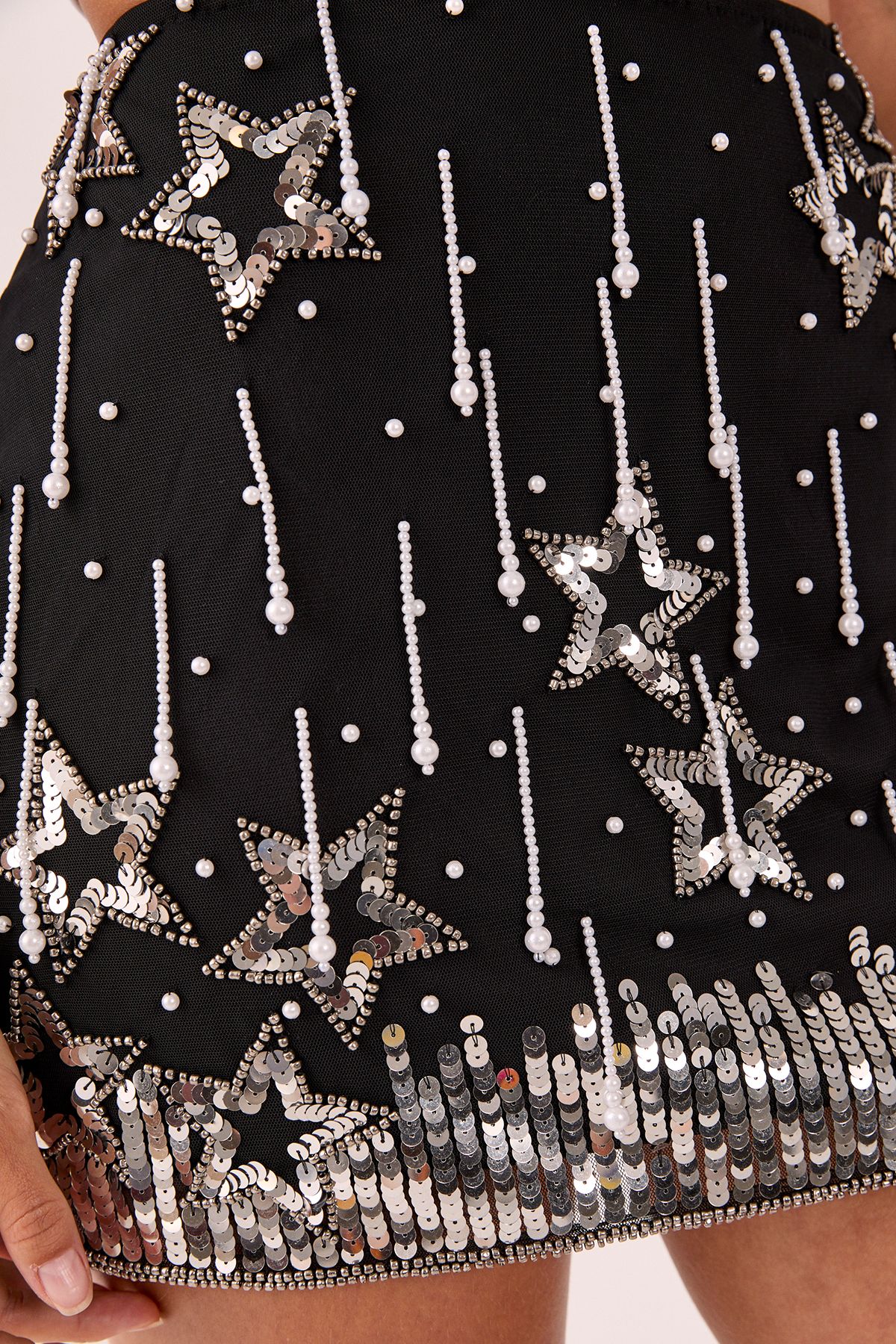 NastyGal Star Sequin Pearl Droplet Mini Skirt Black image 3