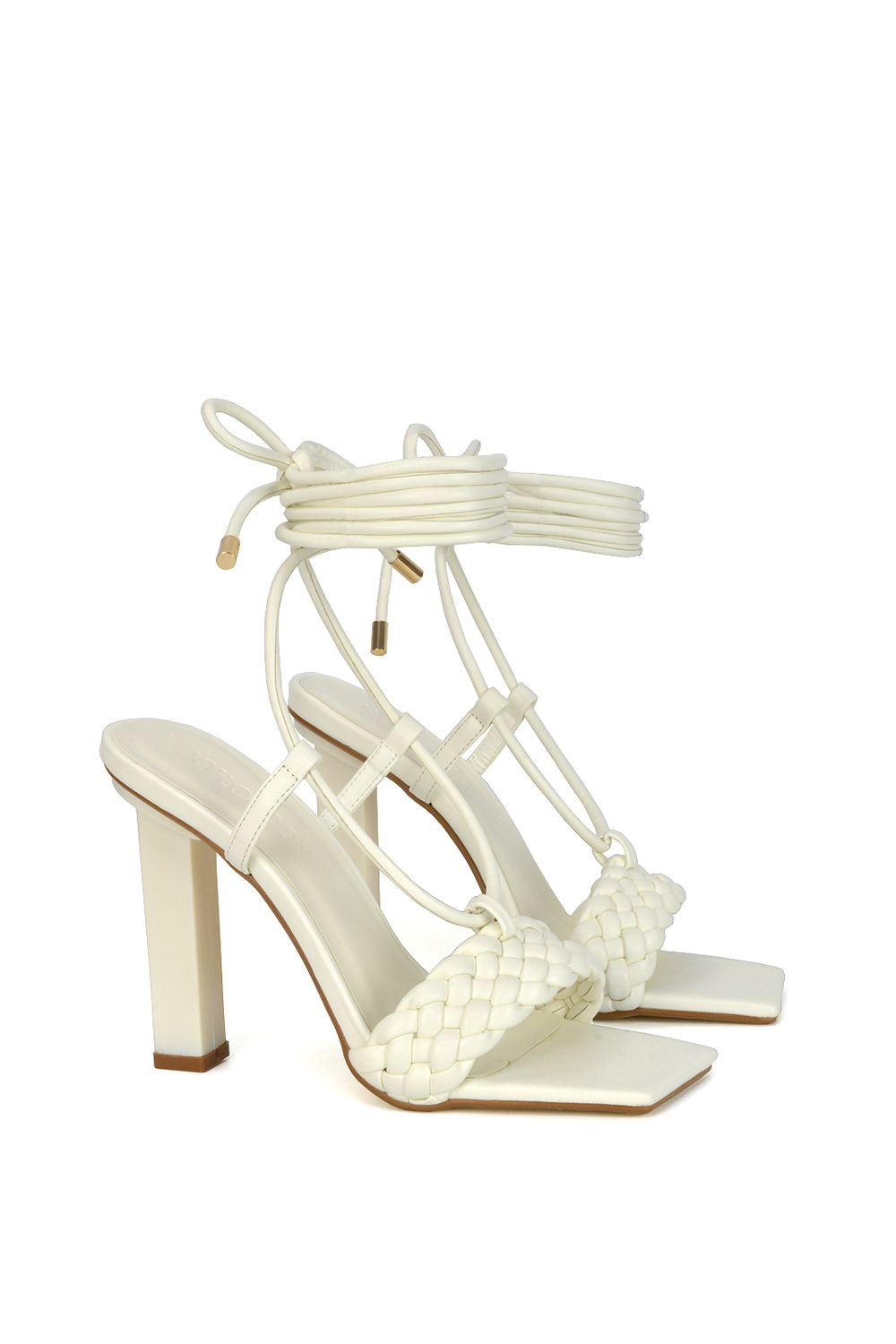 XY London 'Mira' Woven Strap Lace Up Strappy Block Square Toe Heels image 2