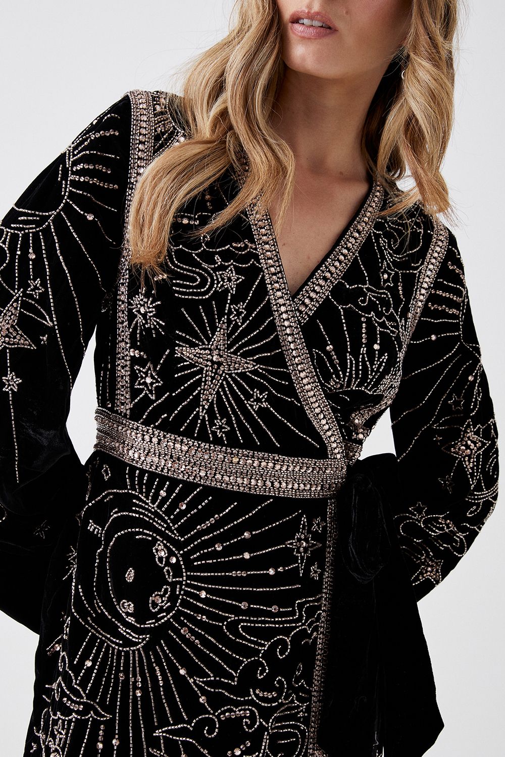 Coast Party Sequin Velvet Wrap Mini Dress Black image 3