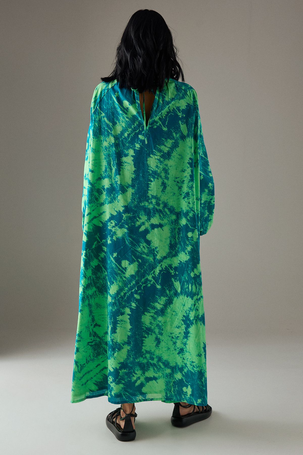 Warehouse Cotton Trapeze Smock Midi Dress Blue image 3