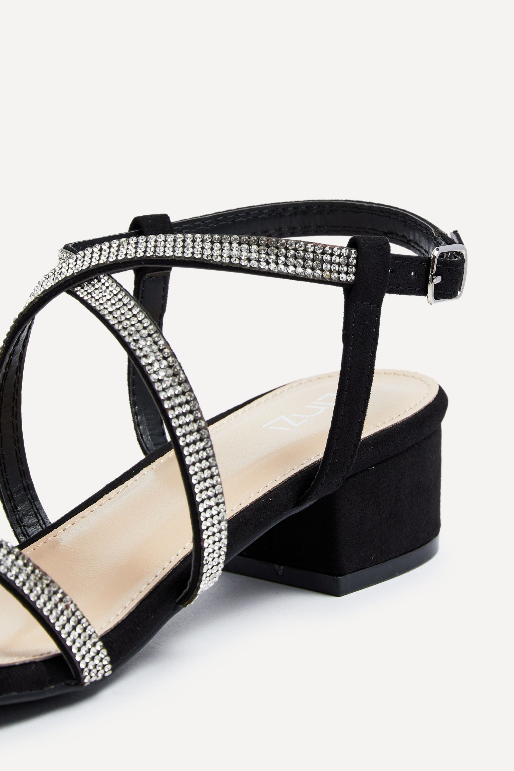 Linzi Glow Black Faux Suede Crossover Diamante Straps Low Block Heeled Sandal image 5