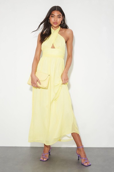 Dorothy Perkins Chiffon Cross Front Maxi Dress Yellow