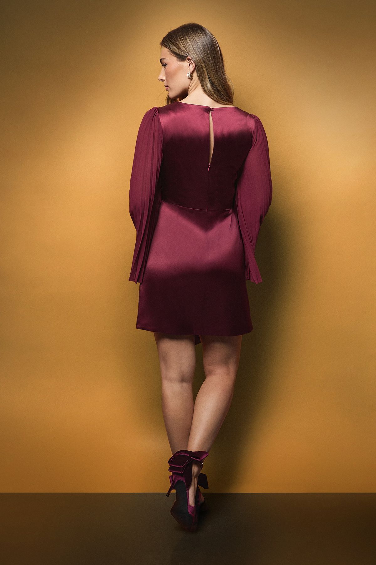 Coast Satin Pleated Flare Sleeve Wrap Mini Dress Red image 3