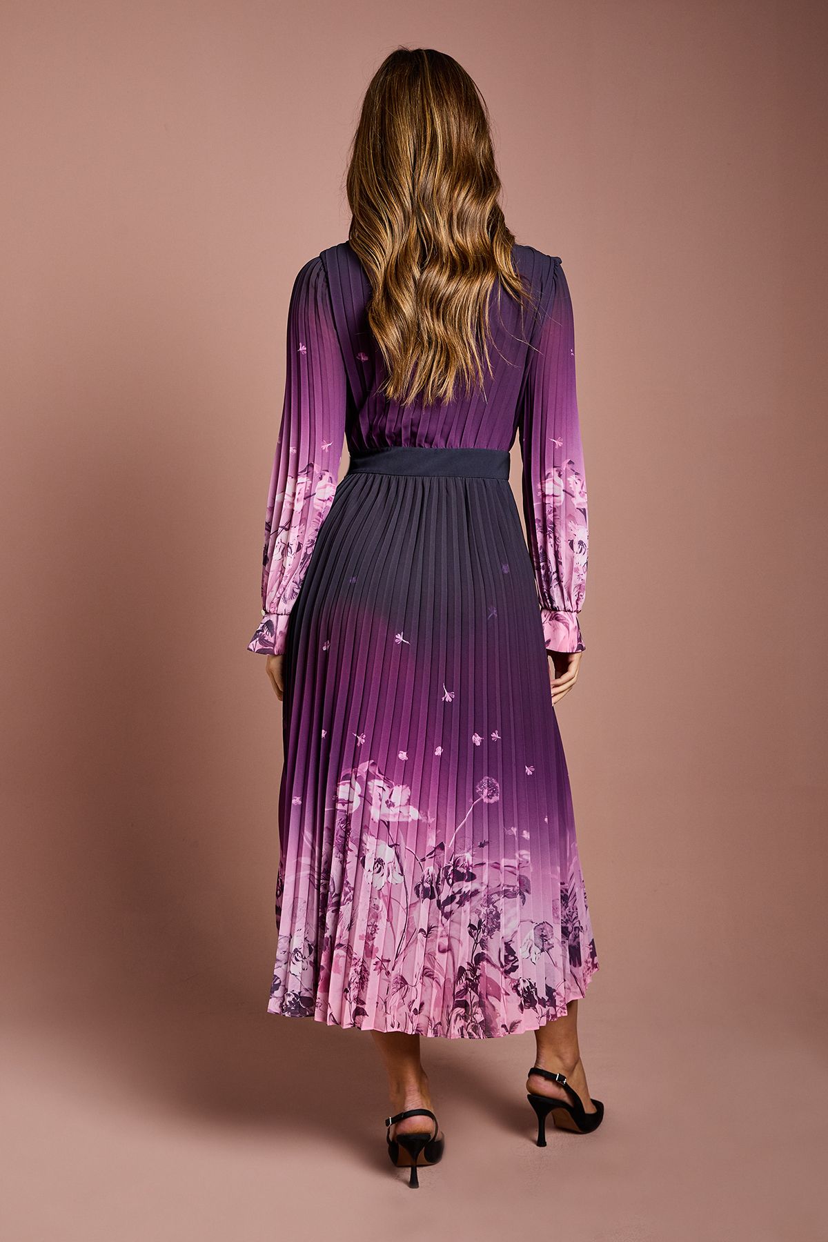 Coast 3D Floral Corsage Printed Georgette Wrap Dress Mauve image 4