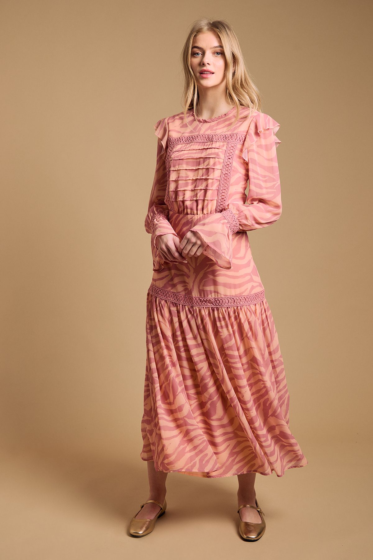 Oasis Pin Tuck Detail Midi Dress Animal