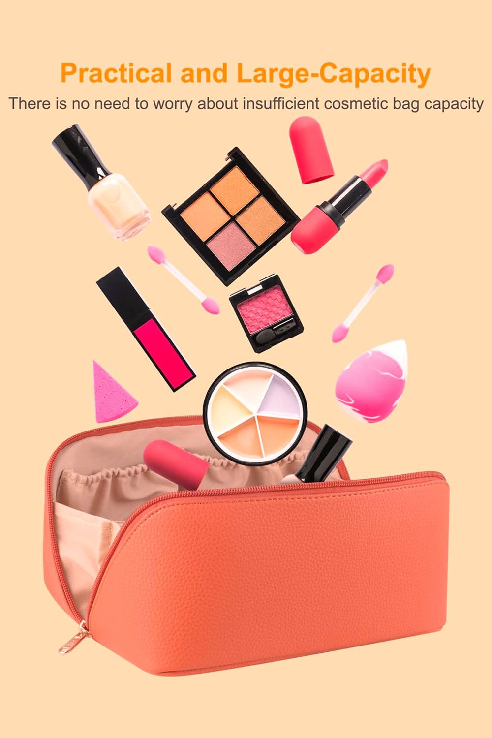 SHEONLY Large Flat Lay Capacity Cosmetic Bag Toiletry Bag Makeup Makeup Storage Wash Bag Travel with Handle and Divider for Women Girls For Home Dormitory image 6