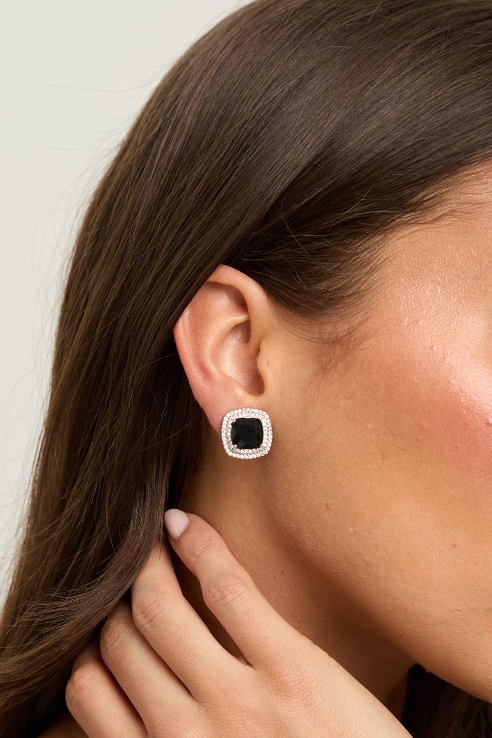 Jon Richard Rhodium Plated Large Sqaure Jet Halo Stud Earrings image 2