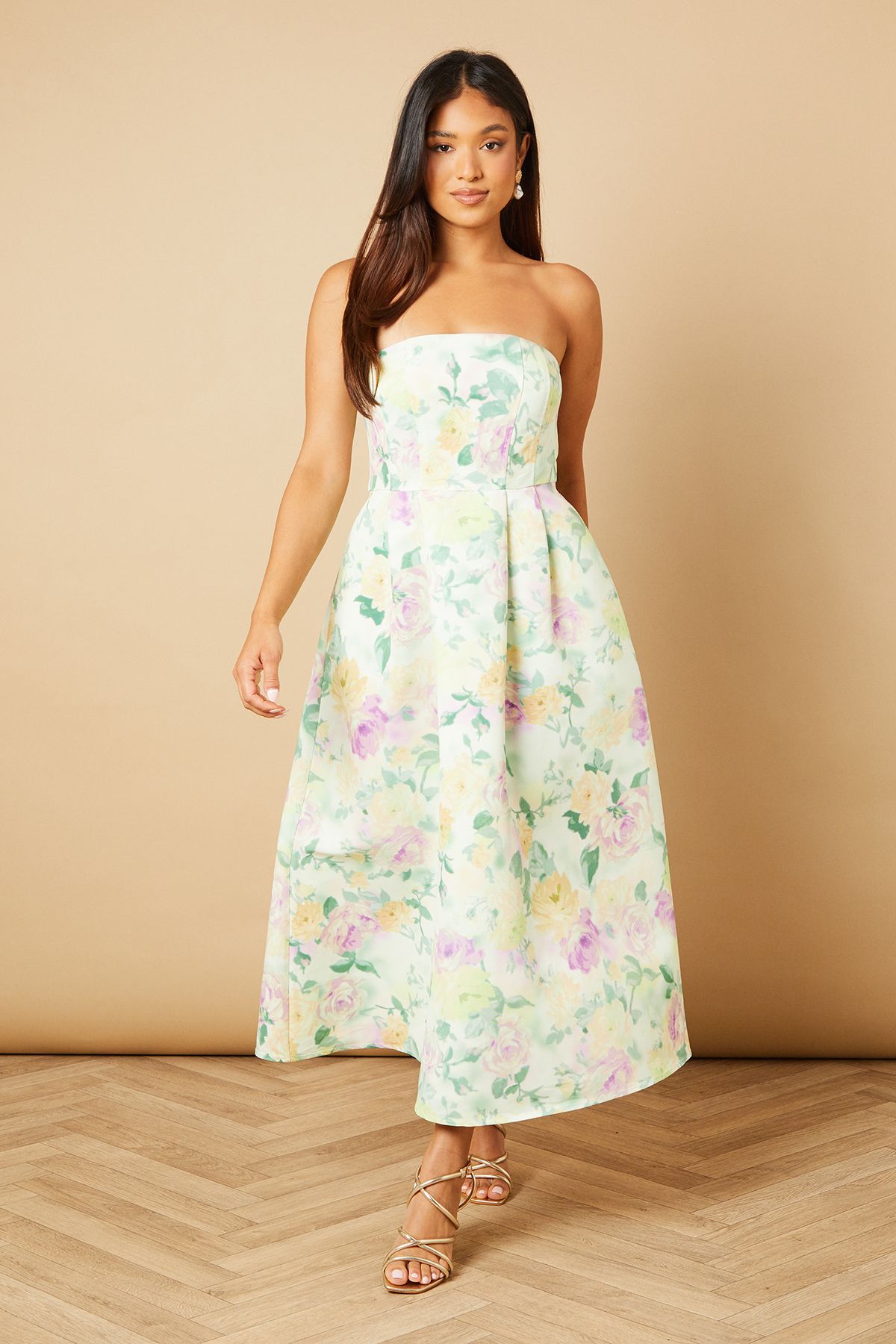 Oasis Petite Occasion Floral Twill Strapless Mini Dress Lilac