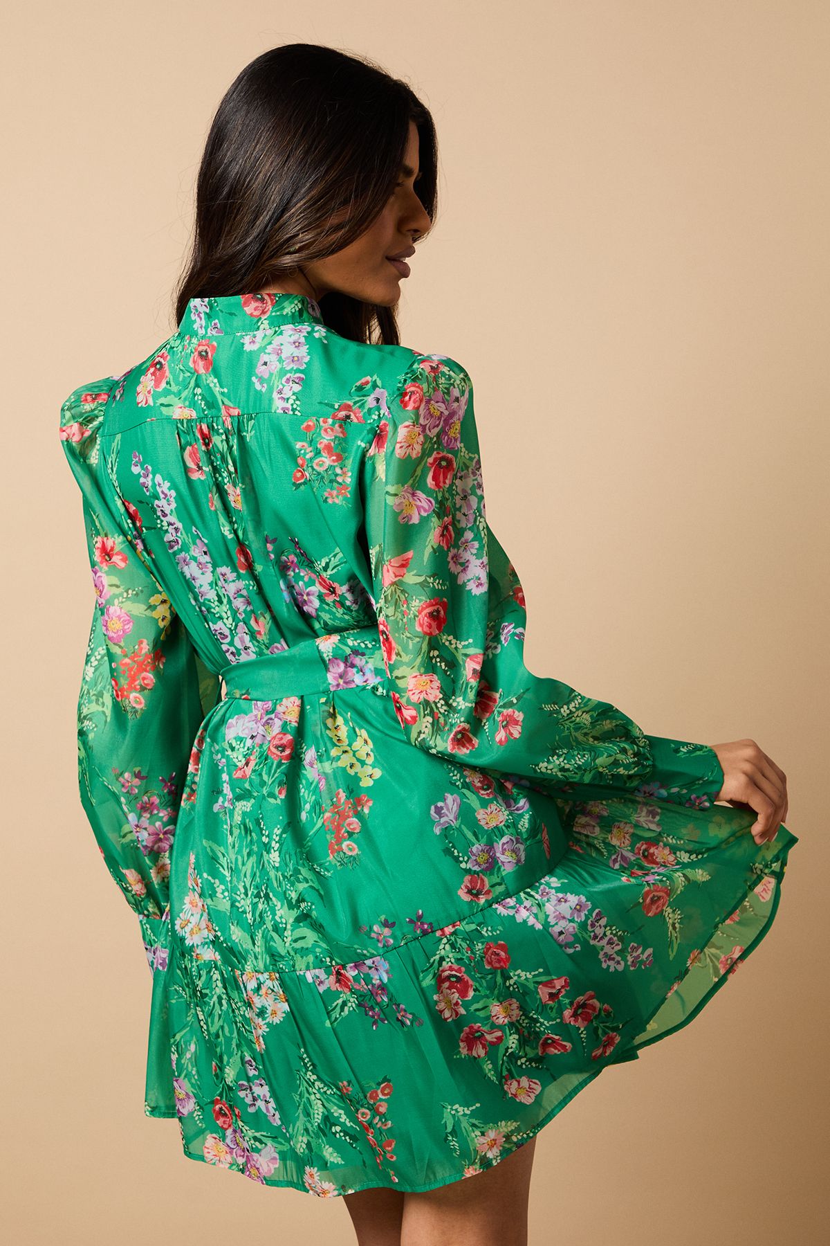 Oasis Petite Green Floral Organza Mini Shirt Dress Green image 3