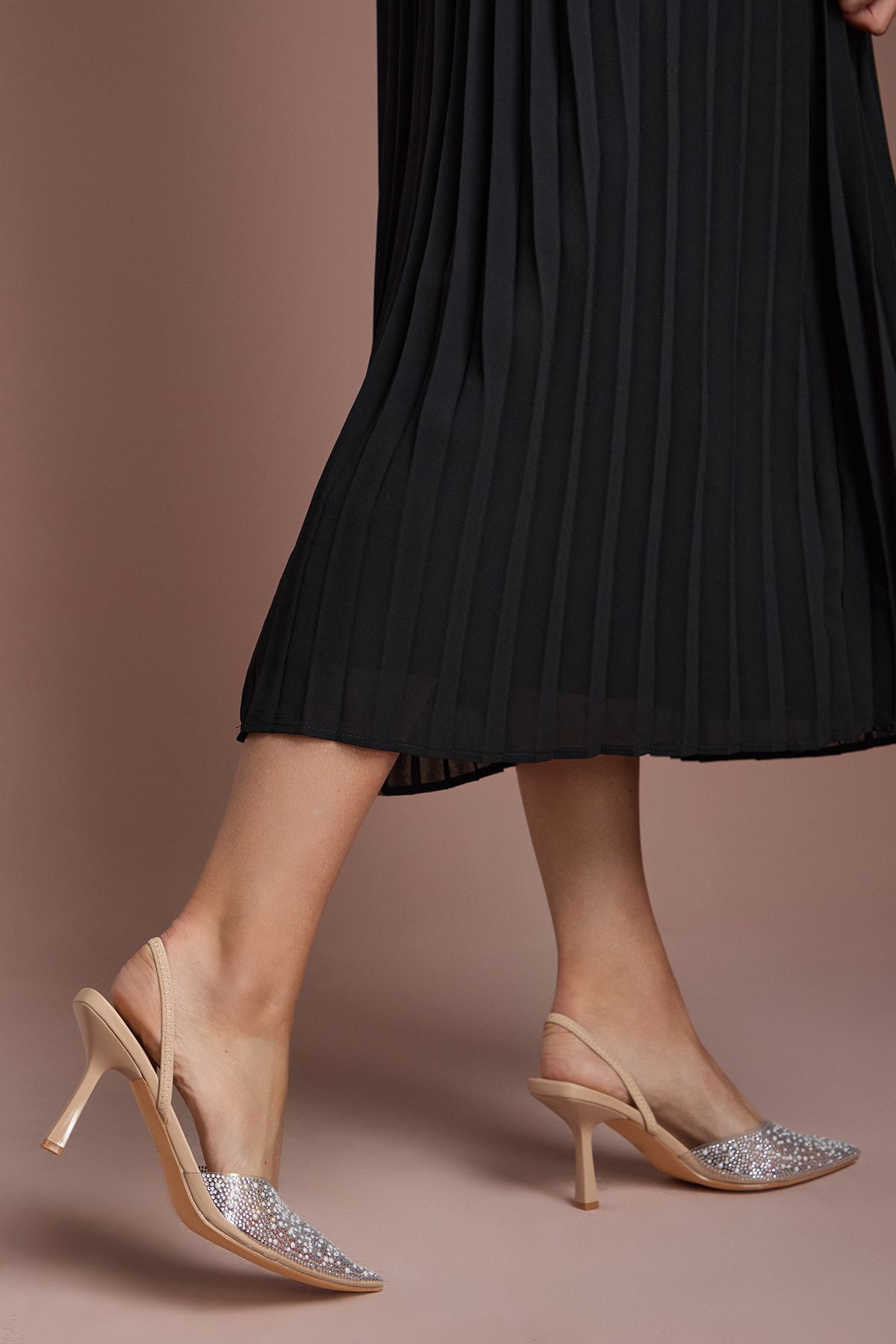 Coast Tilly Diamante And Pearl Sling Back Pointed Court Shoes Beige image 4