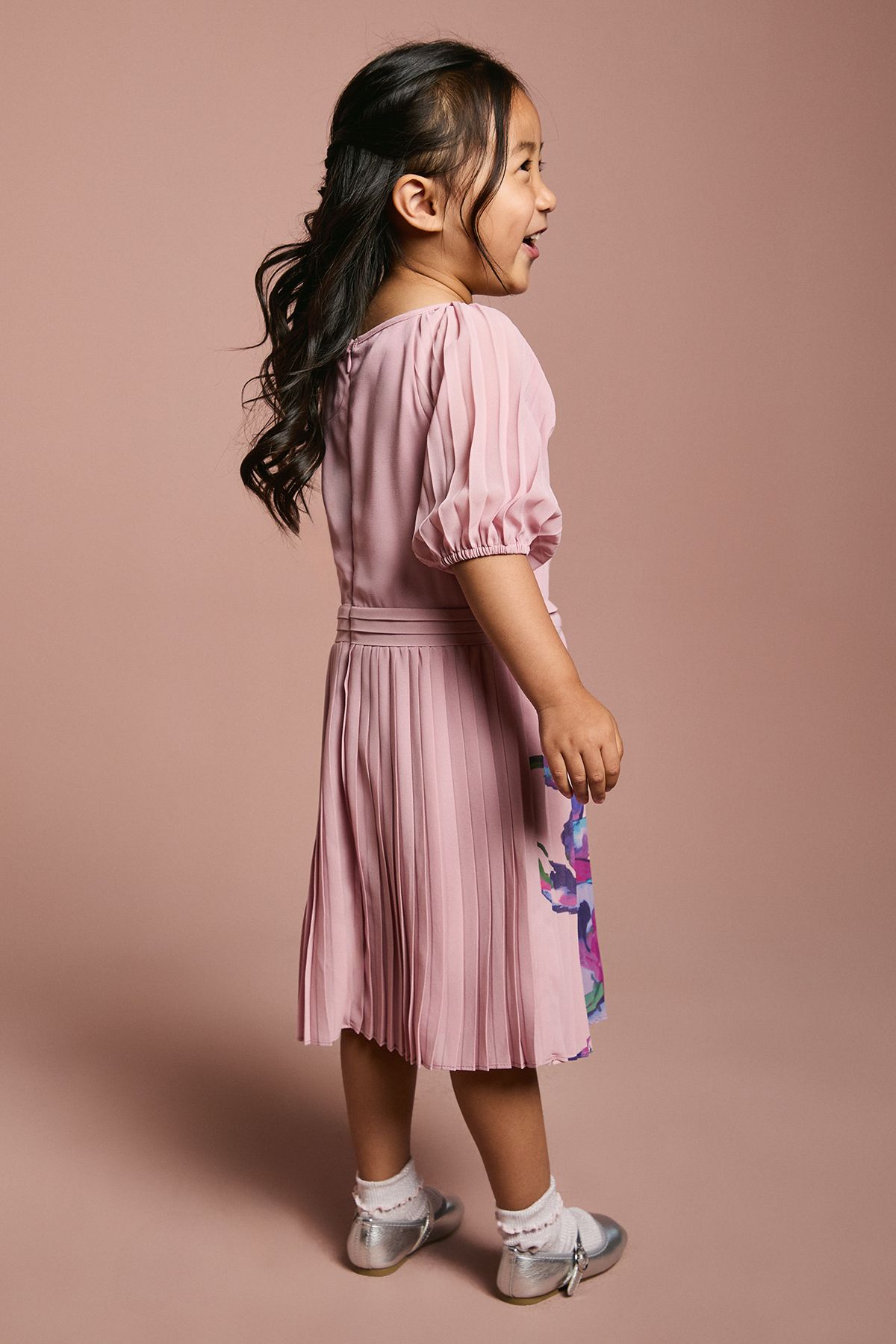 Coast Children's Pleat Skirt Placement Print Short Sleeve Dress Pink image 4