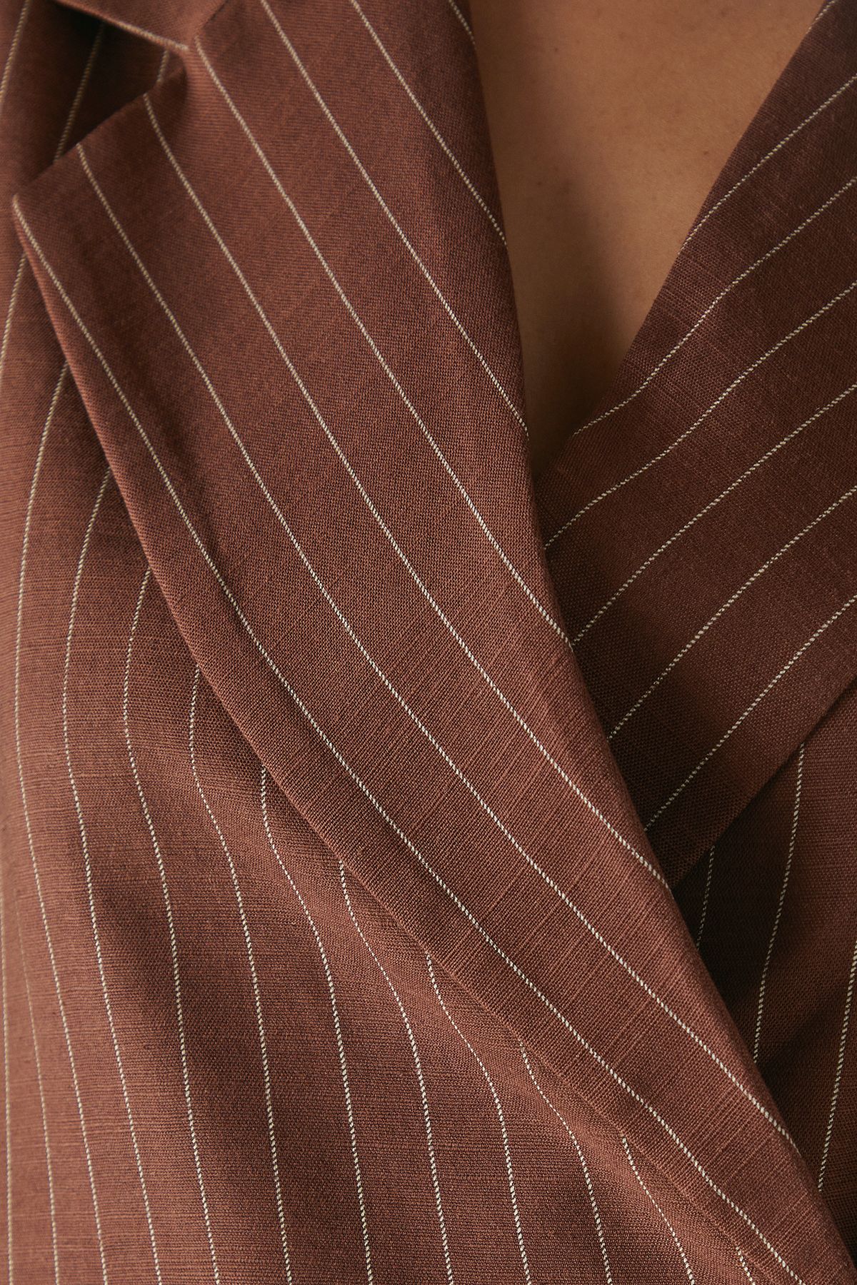 Warehouse Linen Look Pinstripe Blazer Chocolate image 5