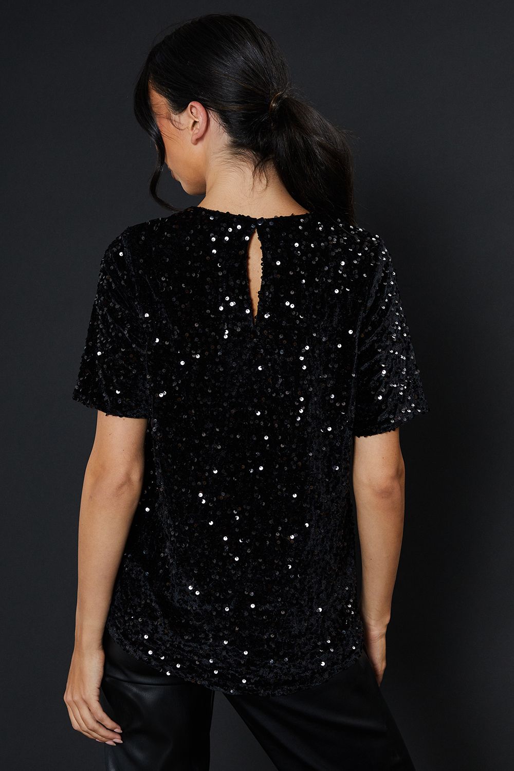 Dorothy Perkins Sequin T-shirt Black image 3
