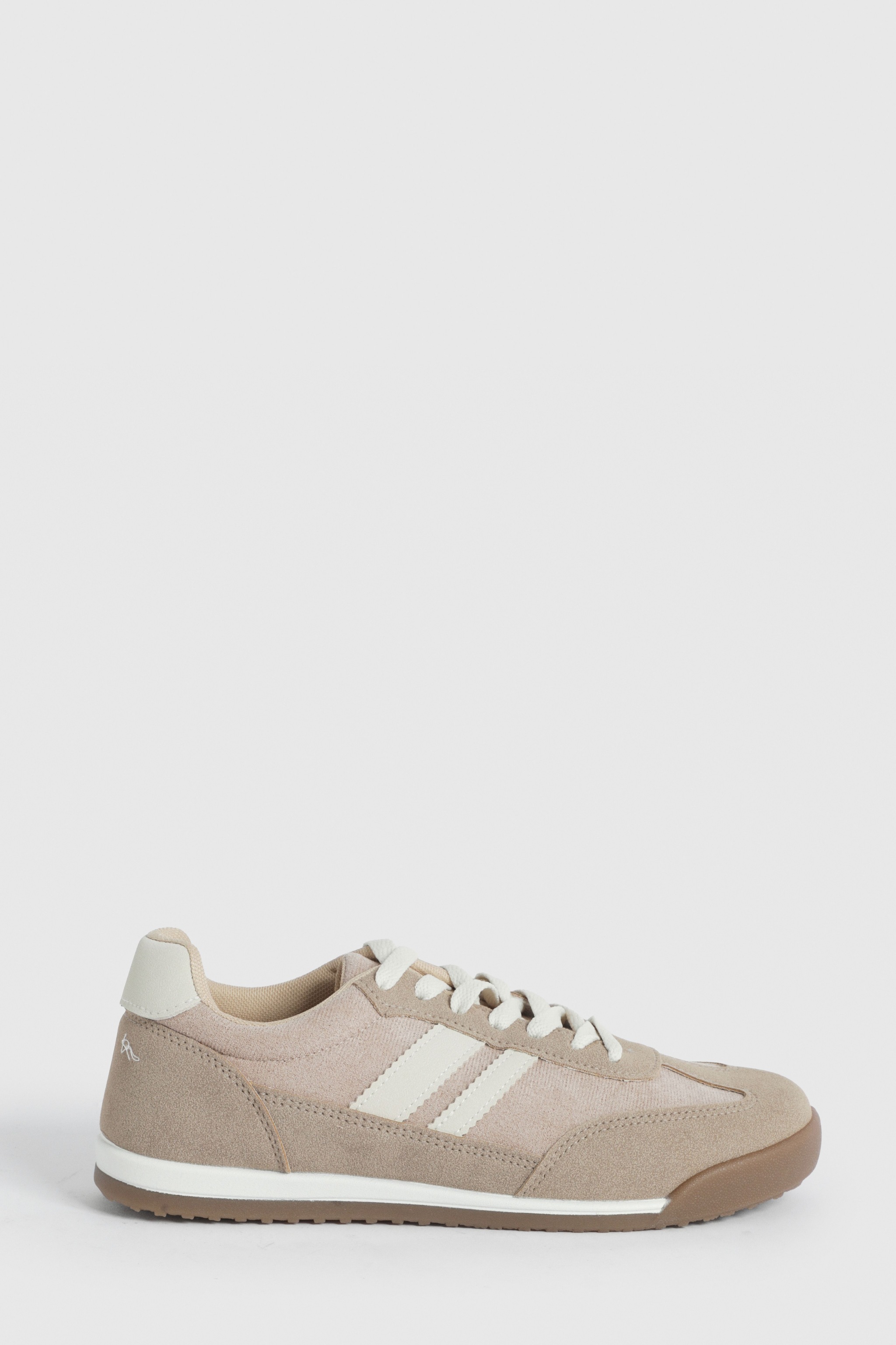Oasis Penny Faux Suede Lace Up Trainers Beige