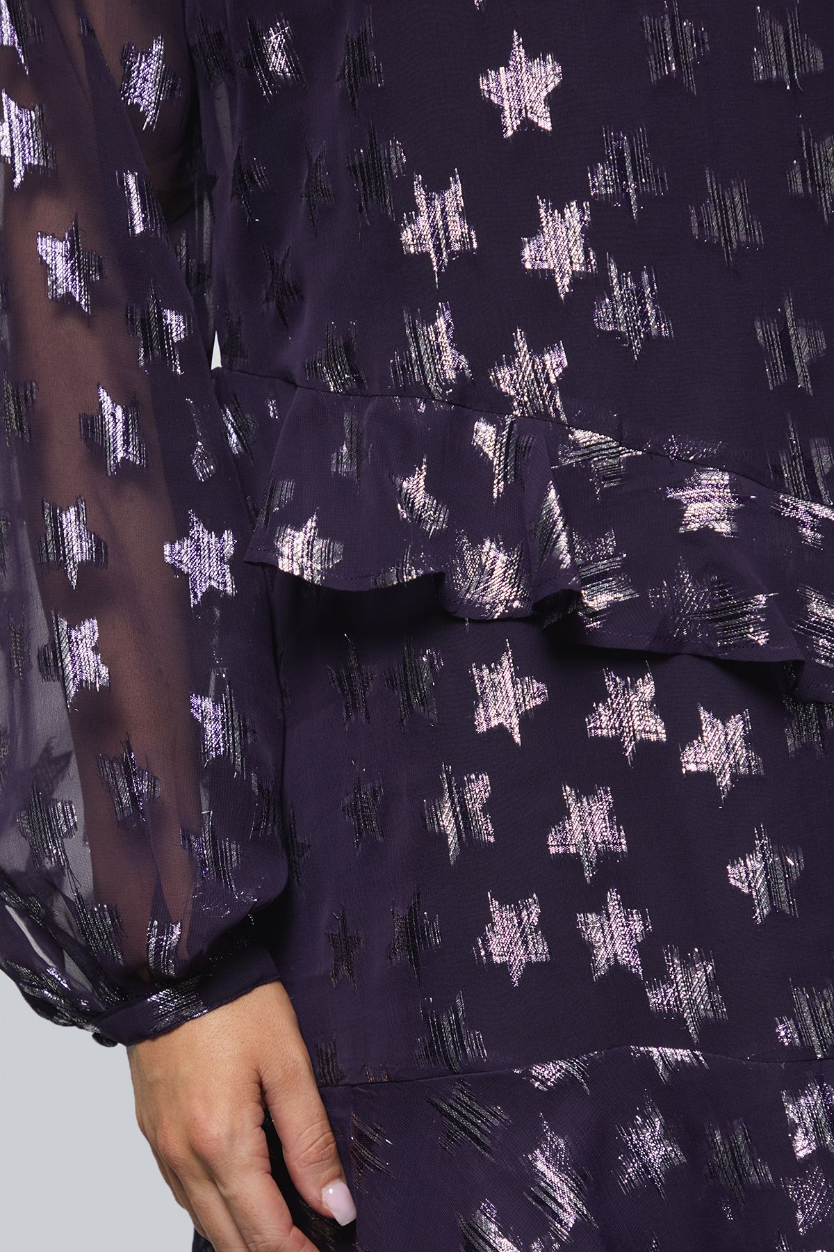 Dorothy Perkins DP Luxe Star Jacquard Ruffle Shift Mini Dress Purple image 5