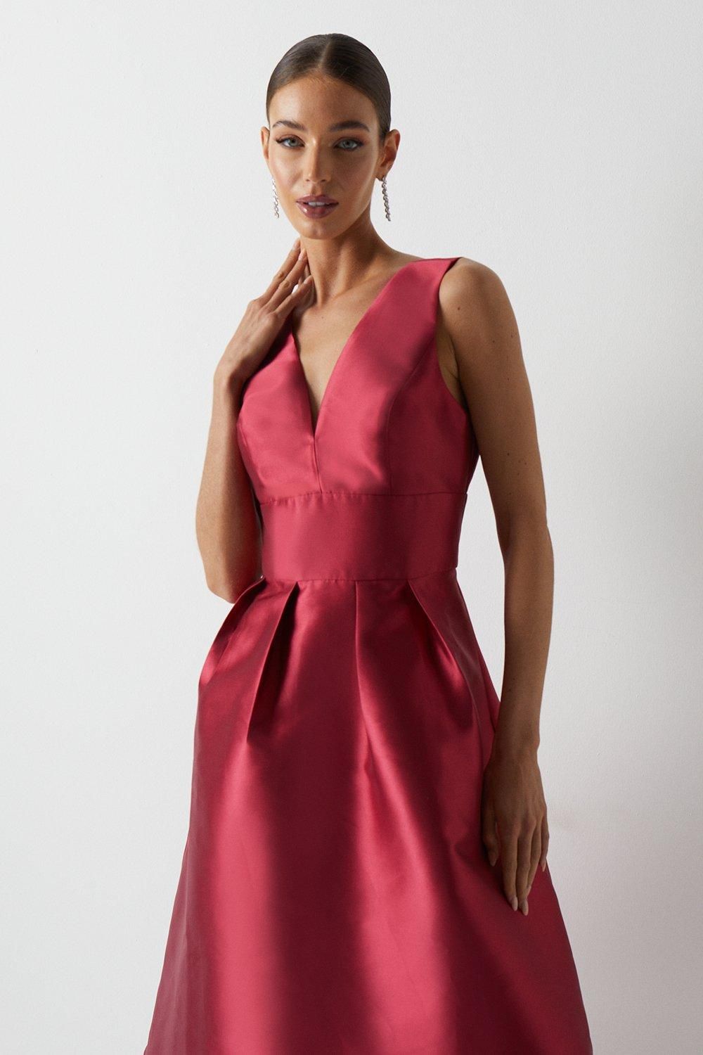 Coast Plunge Neck Structured Twill Midi Bridesmaid Dress Cranberry image 2