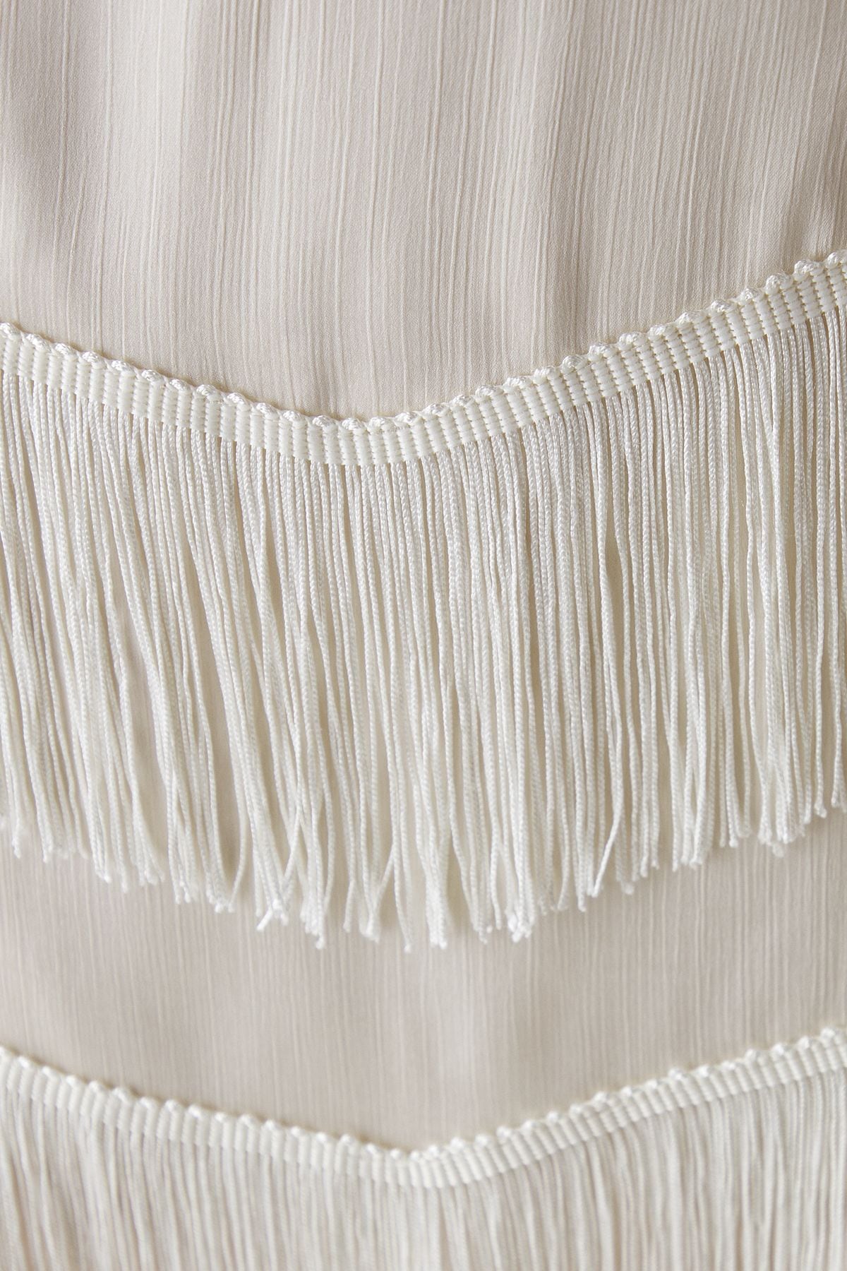 Warehouse Hen Satin Crinkle Fringe Knot Halter Mini Dress Ivory image 5