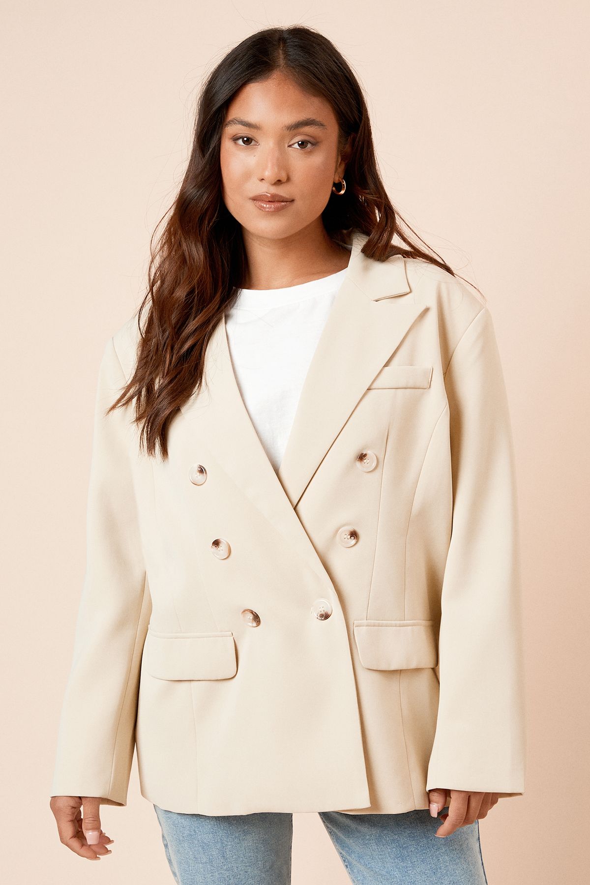 Dorothy Perkins Petite Oversized Double Breasted Blazer Butter image 1