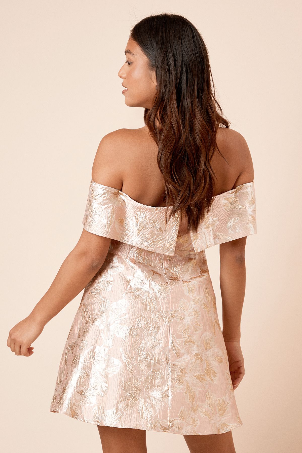 Dorothy Perkins Petite DP Luxe Jacquard Fold Over Bardot Mini Dress Floral image 3