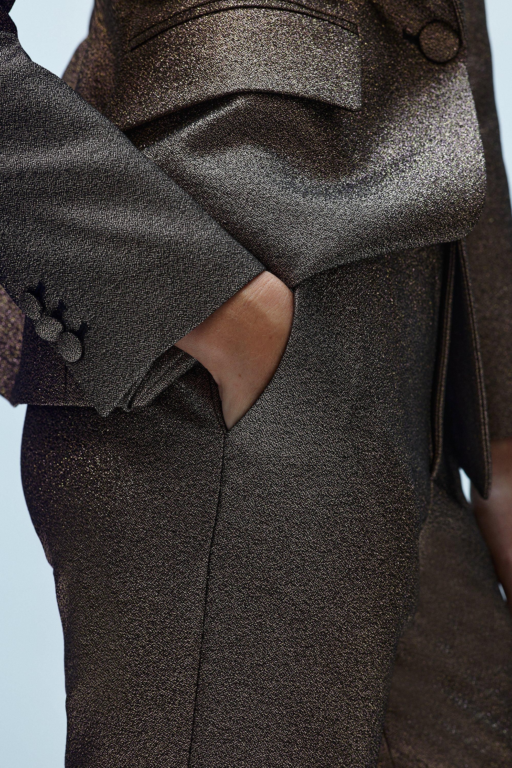 Coast Split Front Metallic Jacquard Trouser Gold image 2