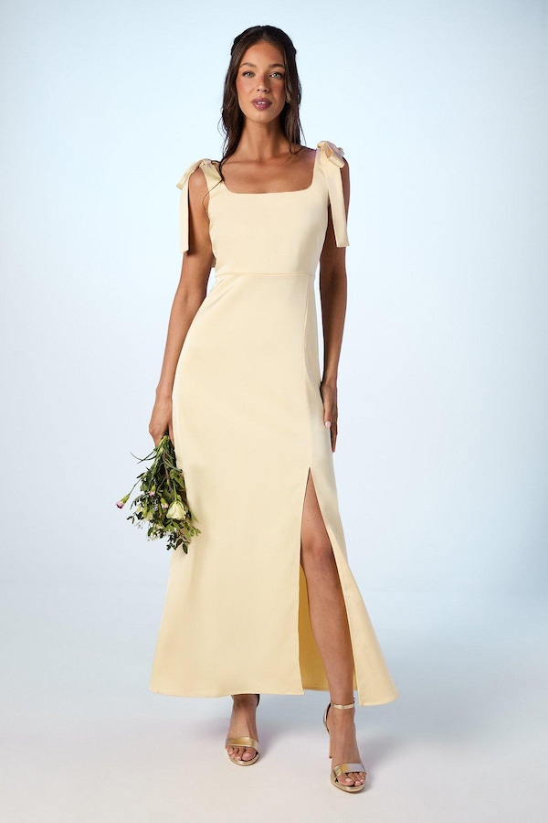 Oasis Satin Tie Shoulder Midi Bridesmaids Dress Butter