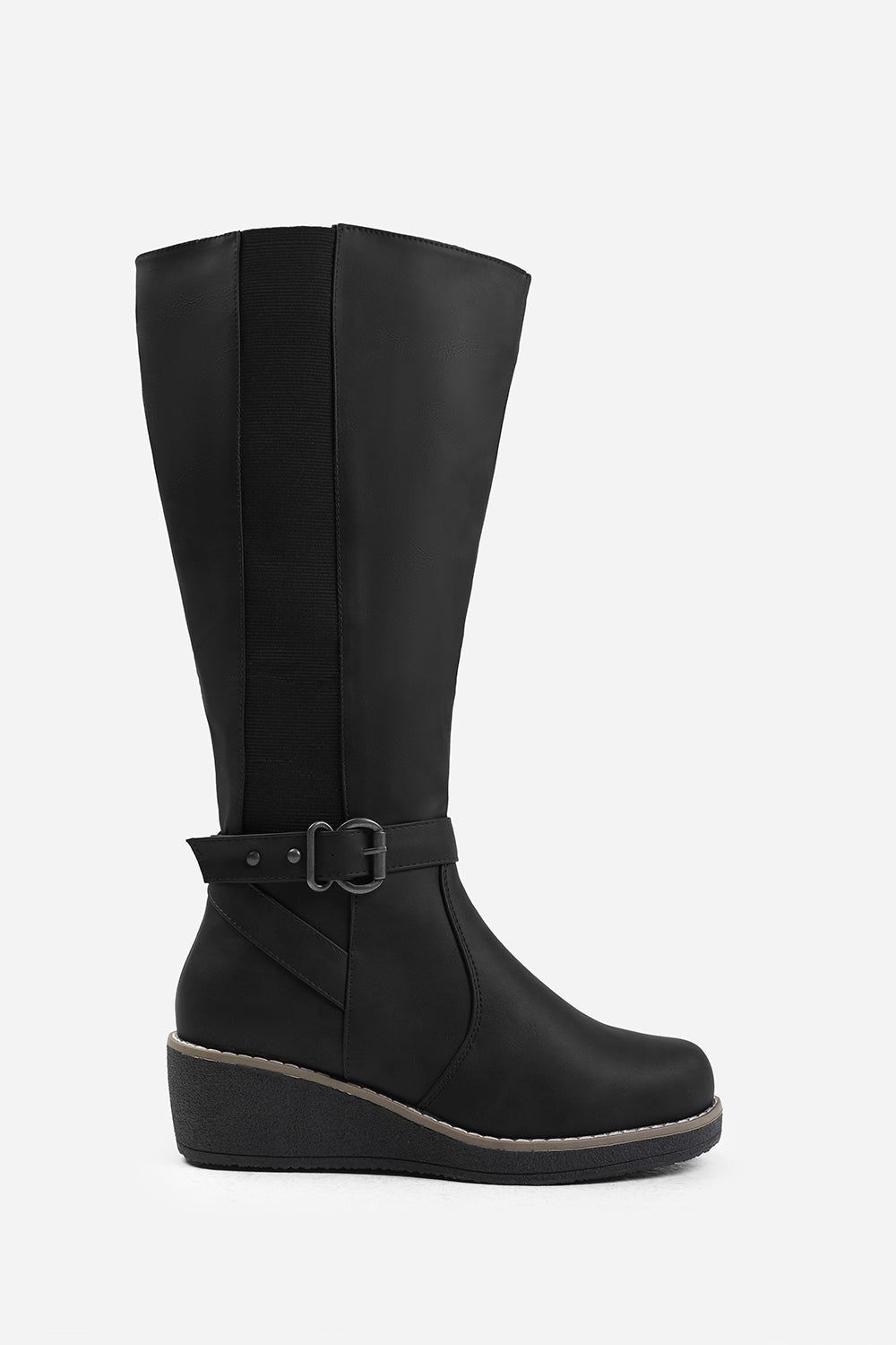 Where's That From 'Ayleen' Wide Calf Wedge Heel Knee High Boots With Elastic Panel image 2