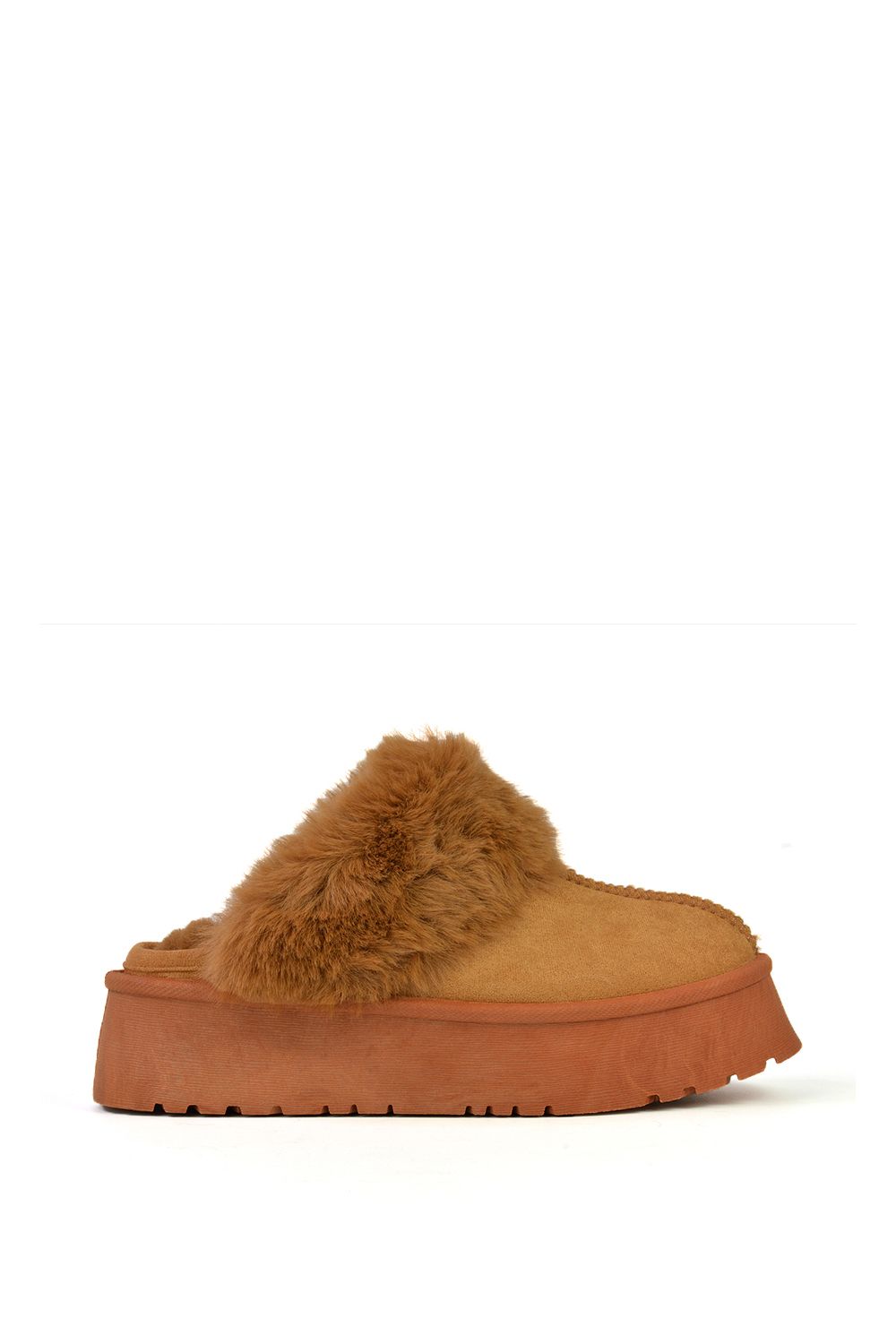 XY London 'Faith' Slip On Faux Fur Slippers with Platform Sole image 1