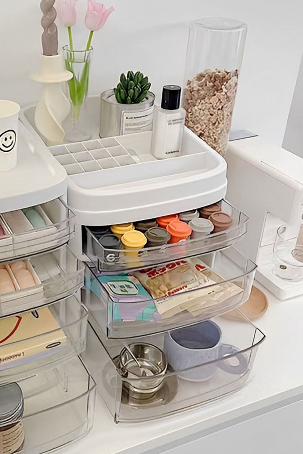 Living and Home 3 Tier Cosmetic Drawer Storage Trolley Mobile To Store Cosmetics Storage Box image 5