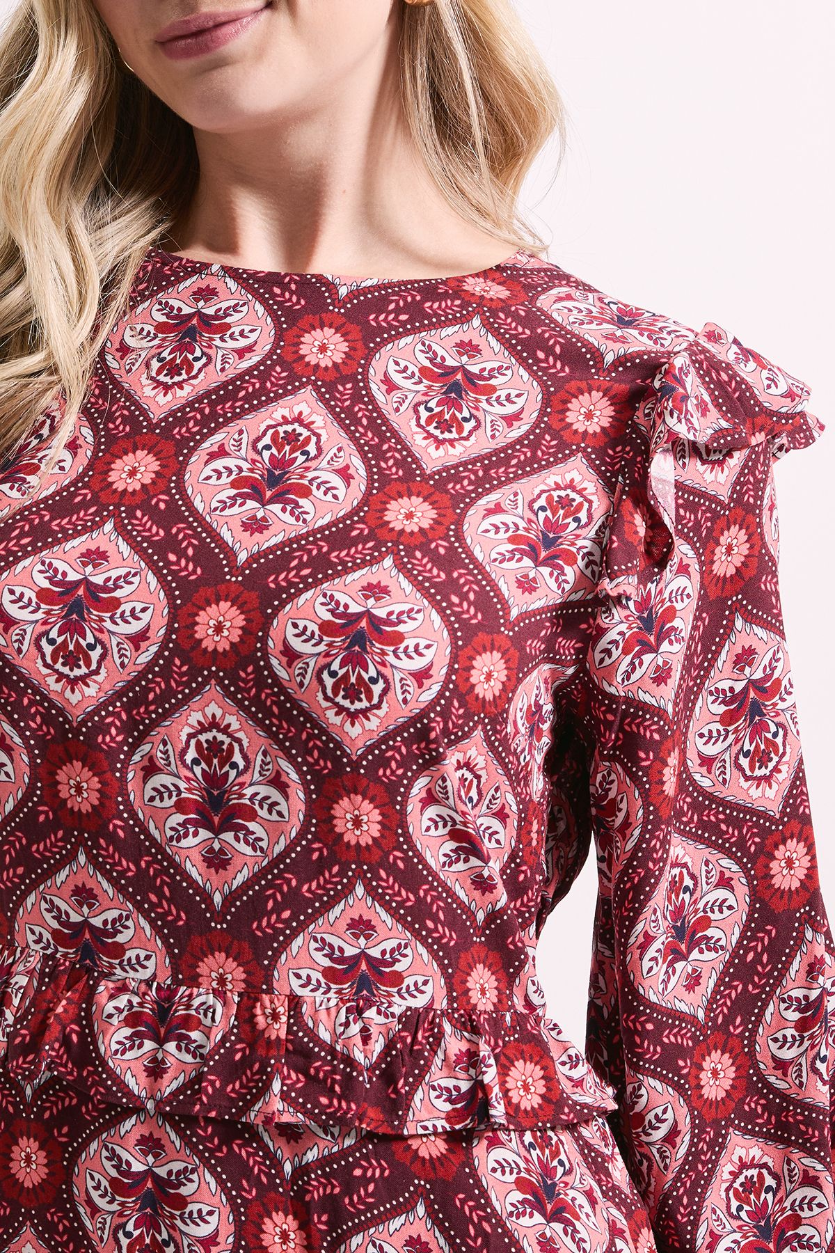 Dorothy Perkins Frill Detail Long Sleeve Midi Dress Multi image 5