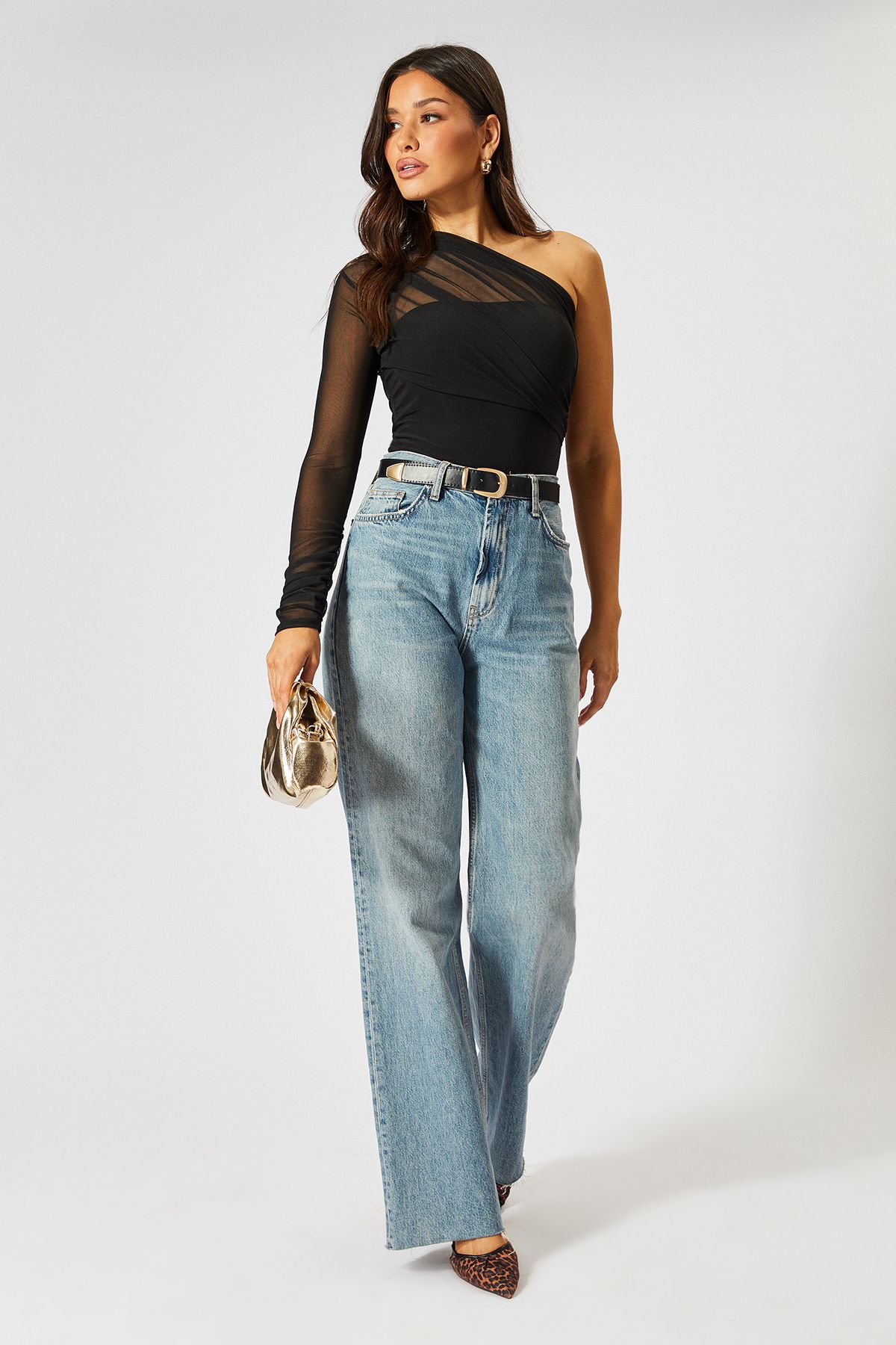 MissPap Mesh One Shoulder Bodysuit Black image 3