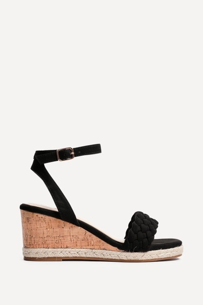 Linzi Regan Black Faux Suede Wedge Sandals