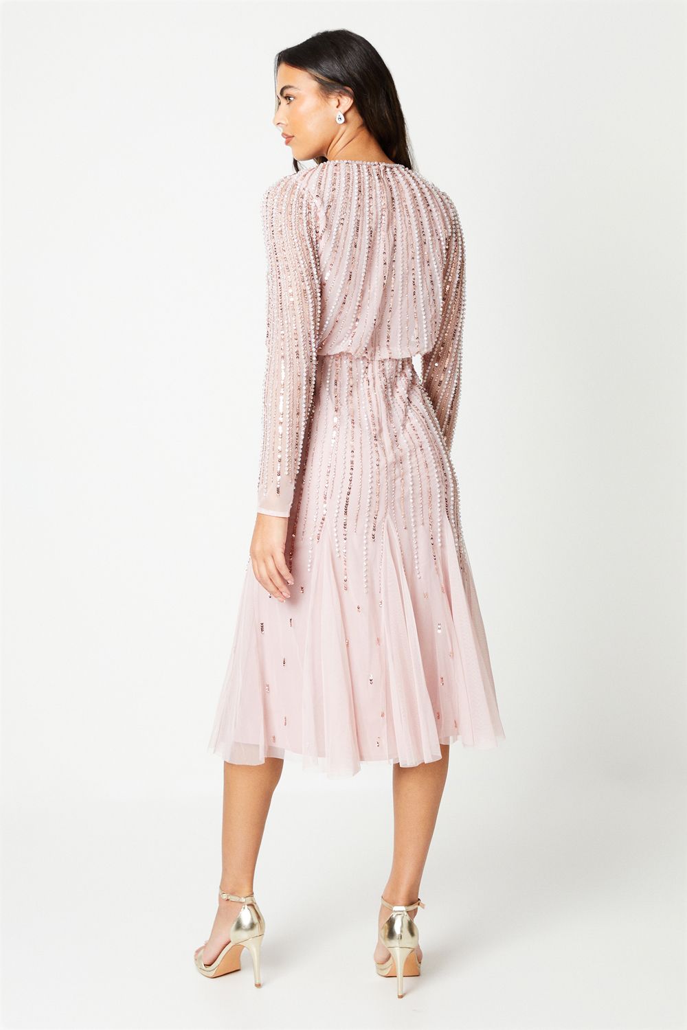 Coast Party Sequin Long Sleeve Midi Dress Rose Pink image 3